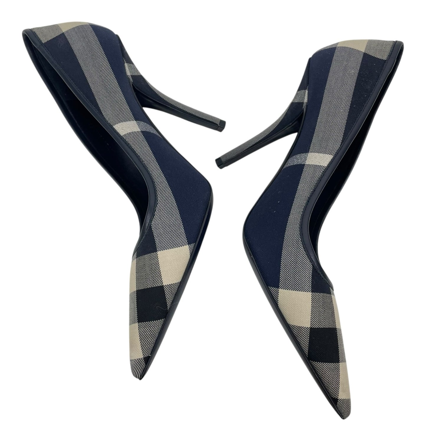 Burberry Aubri Nova Check Pointed Toe Pumps Dark Charcoal Blue Size 39