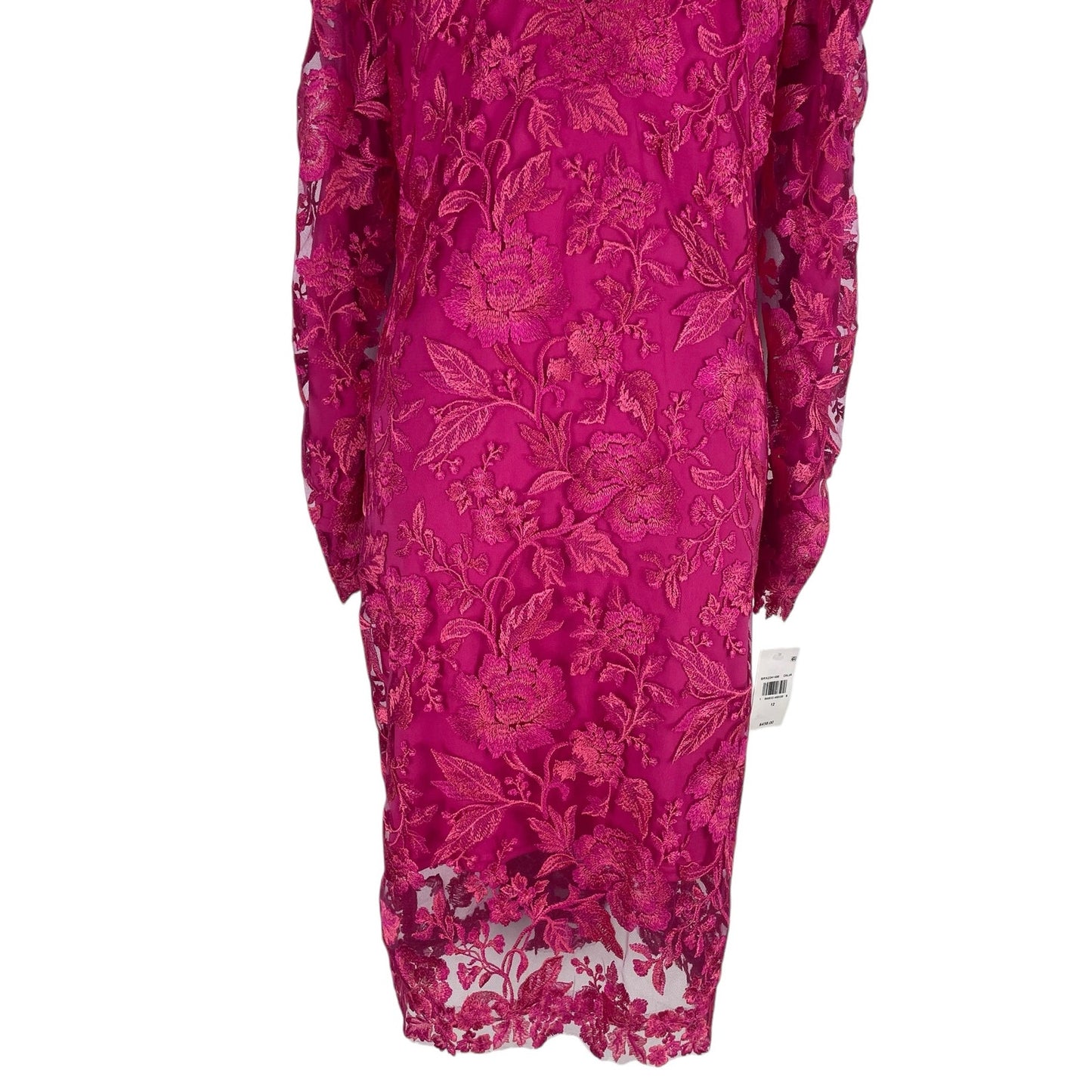 Tadashi Shoji Embroidered Puff Sleeve Cocktail Dress Pink Size 12
