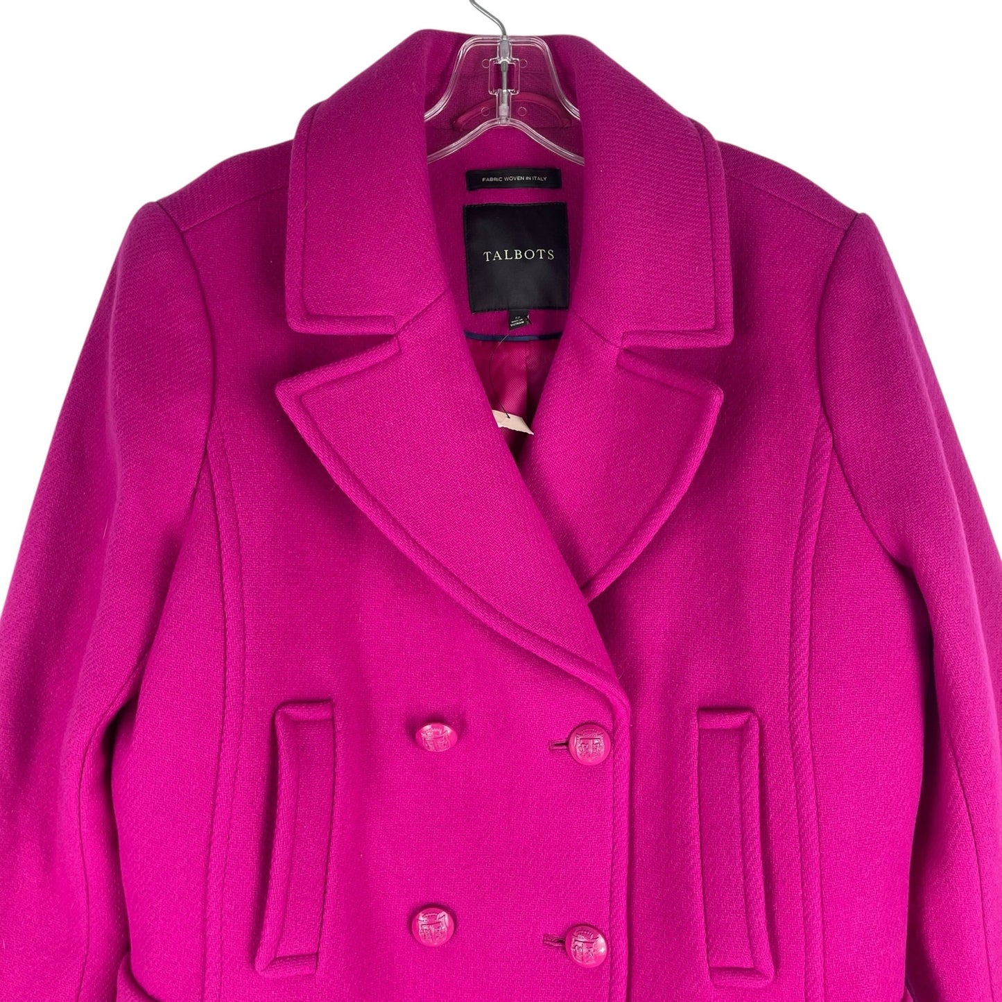 NEW Talbots Wool Blend Double Breasted Pea Coat Hot Pink Size 12