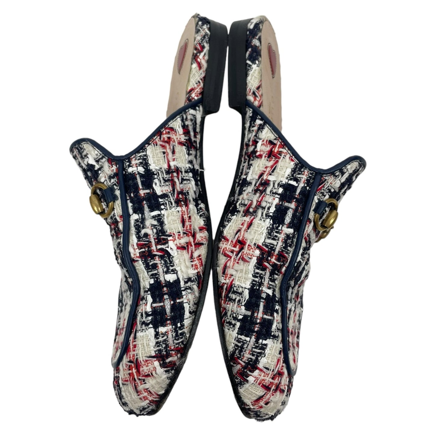 Gucci Princetown Tweed Mules Horsebit Gardenia Ink Blue Size 36.5