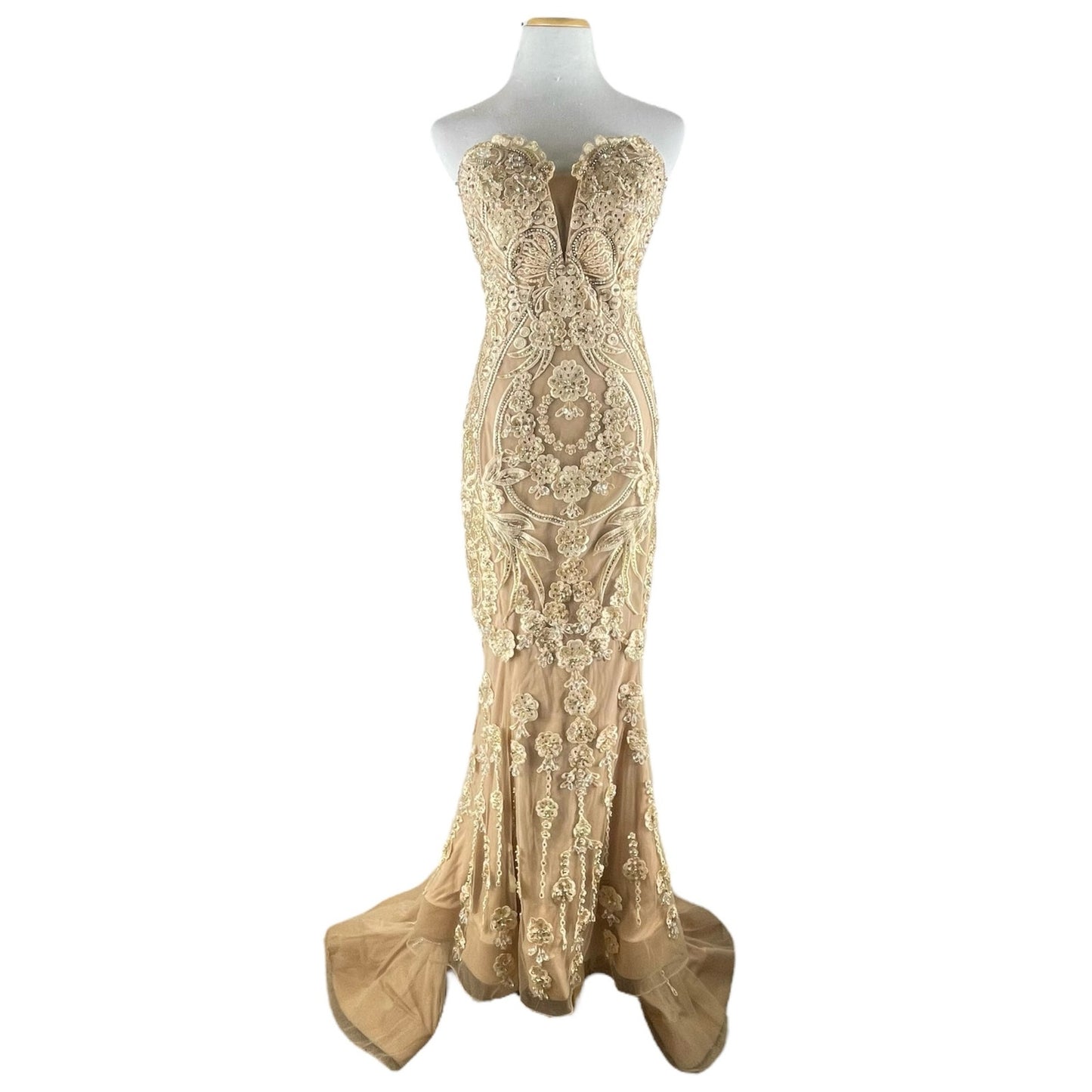 Terani Couture Pageant Gown Evening Dress Champhgne 1822GL7514 Size 14