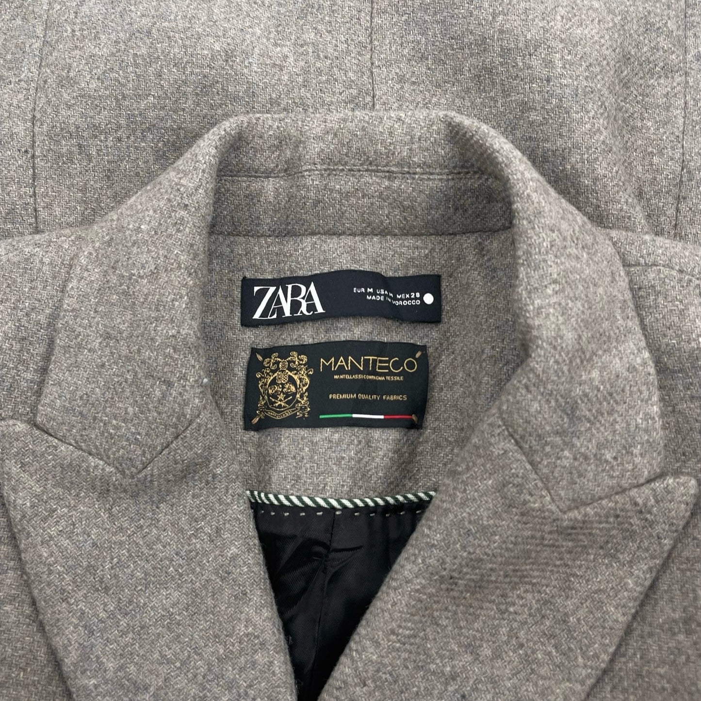 Zara Monteco Wool Blend Double Breasted Coat Ash Brown Size M