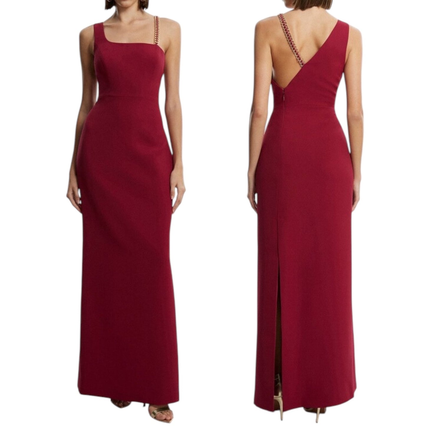 BCBGMaxAzria Gracie One Shoulder Chain Gown Column Dress Beet Size 2