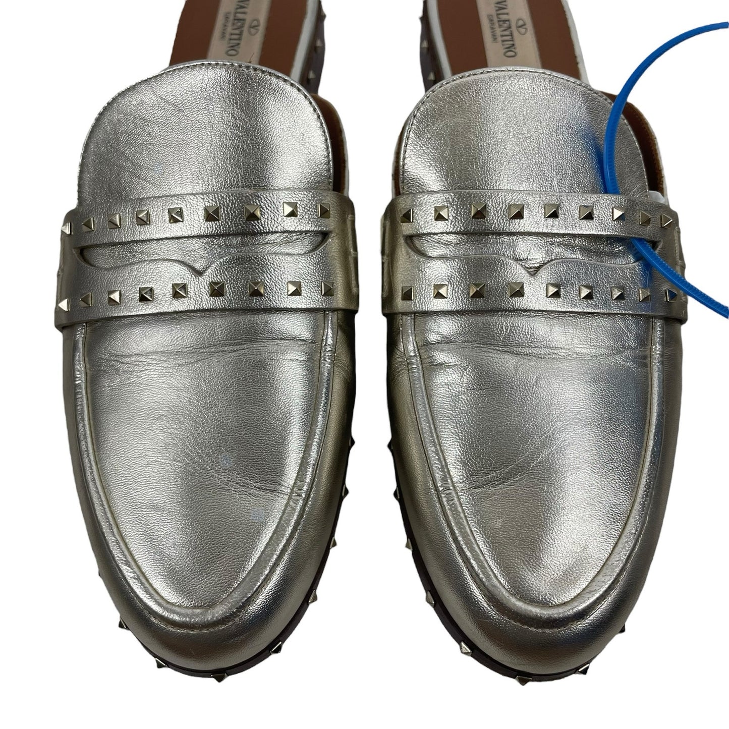 Valentino Garavani Rockstud Leather Mules Slide Agento Gold Size 40.5