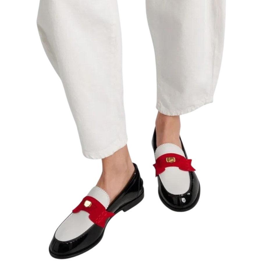 Christian Louboutin Donna Patent Red Sole Penny Loafers Tricolor Size 39.5