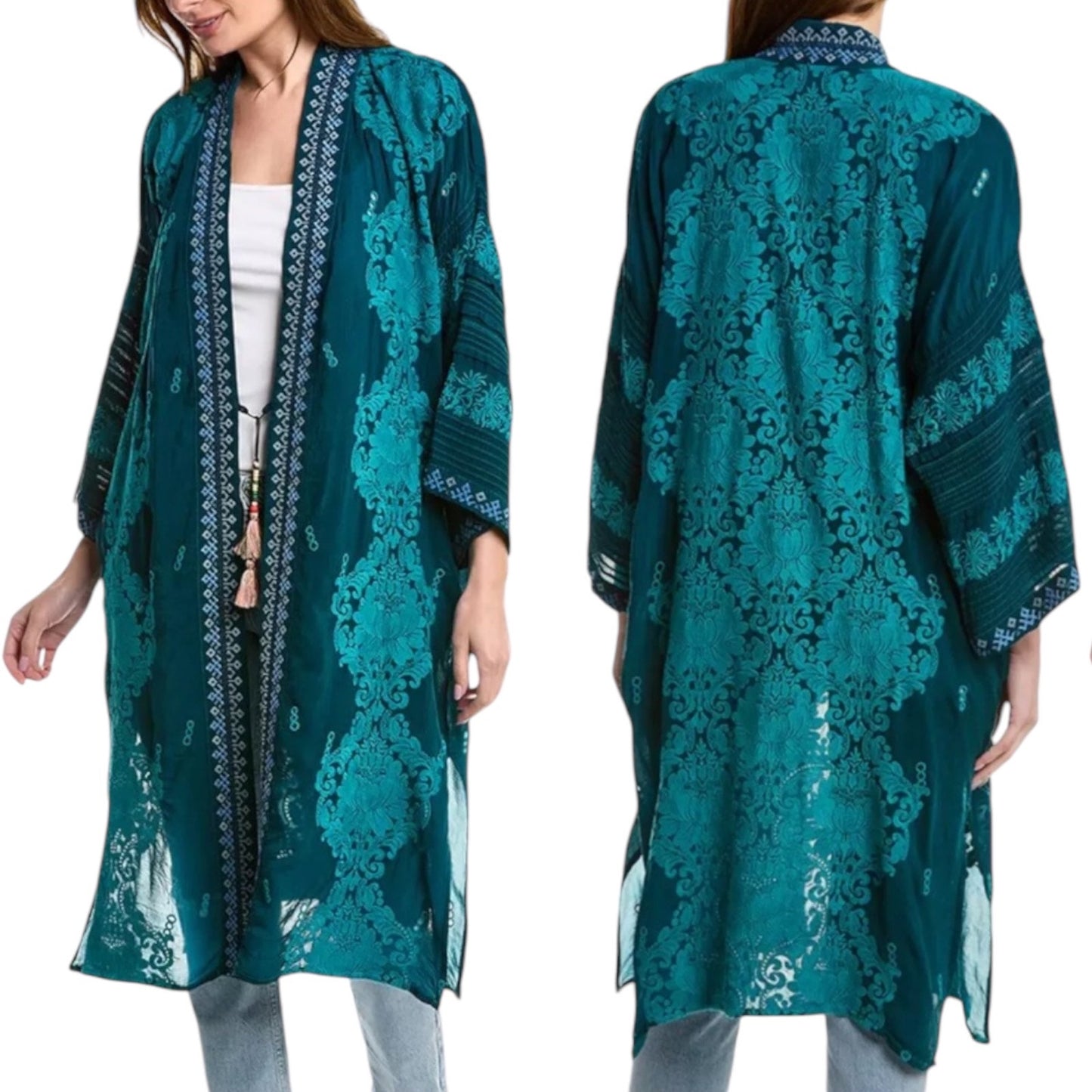 Johnny Was Bellamo Verona Kimono Jacket Embroidery Lakeside Blue Size S