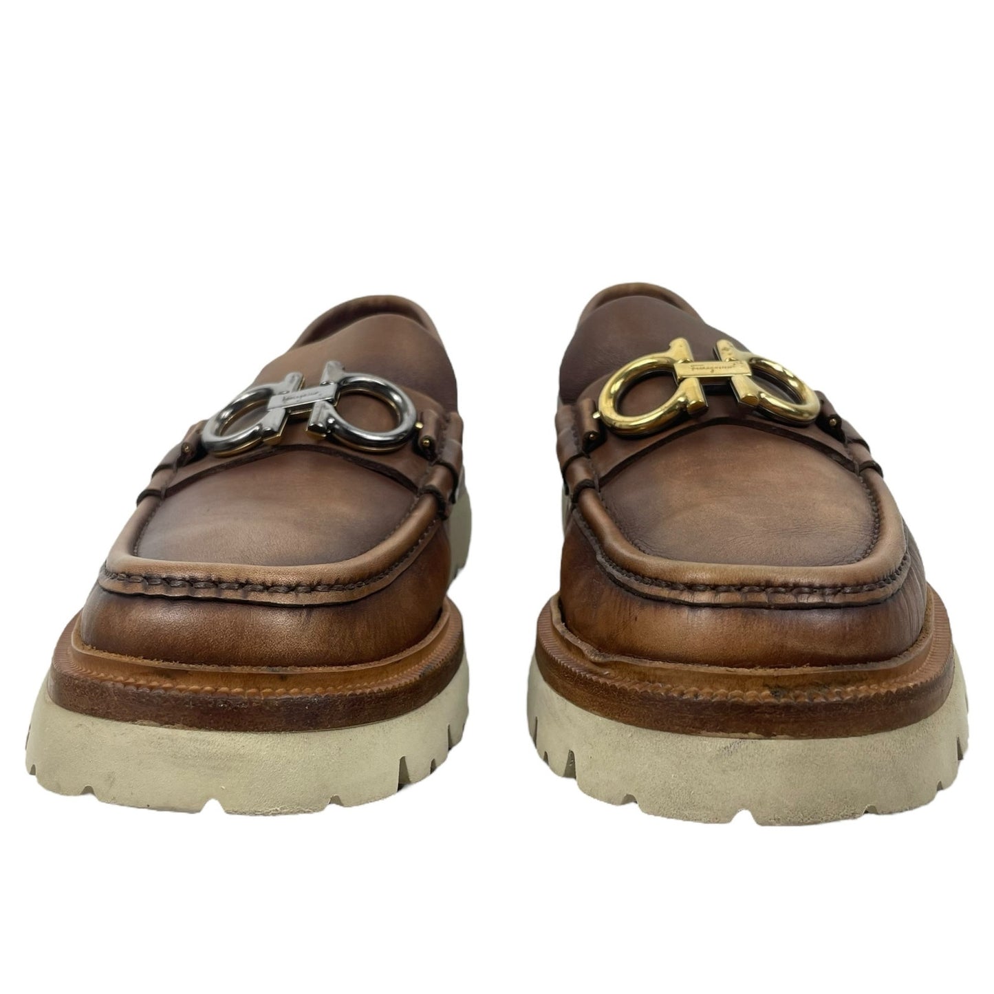 Salvatore Ferragamo Gancini Bit Lug Sole Leather Loafers Brown Size 8/ US 9