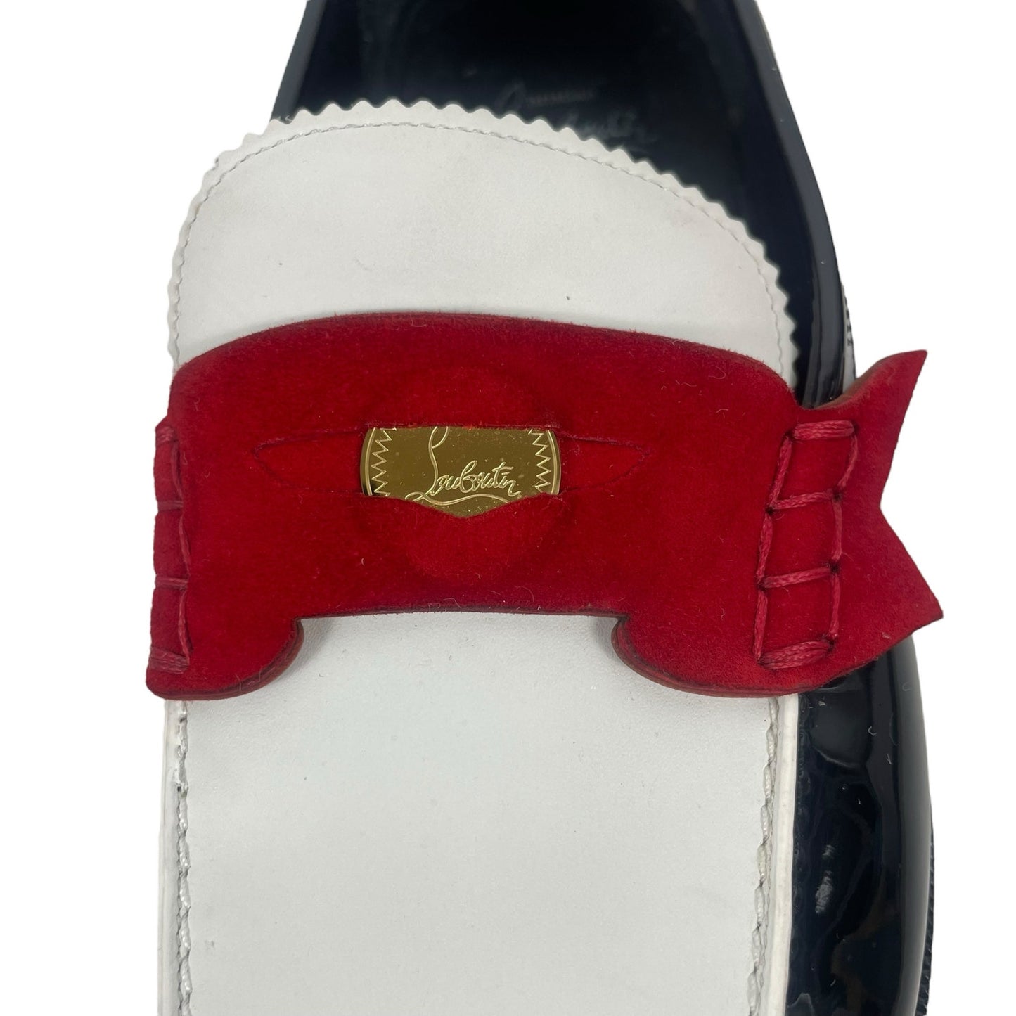 Christian Louboutin Donna Penny Loafer Patent Leather Black White Size 38