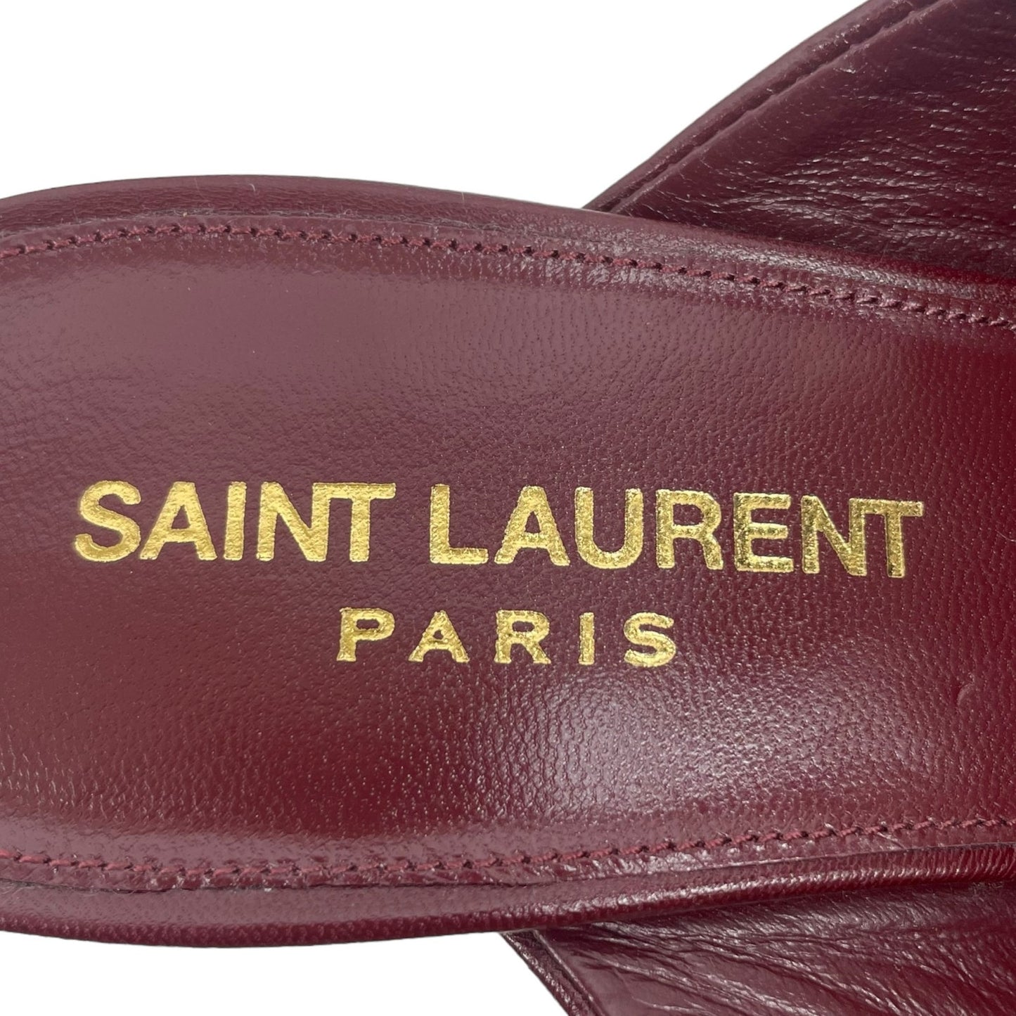 Saint Laurent Lou Lou Leather Slide Sandals Block Heel Deep Red Size 37