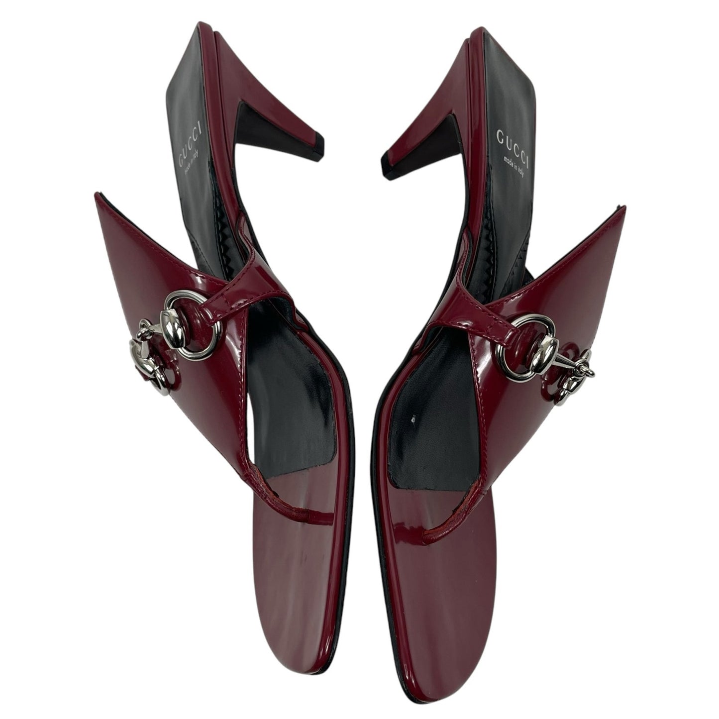 Gucci Mariame Horsebit Leather Thong Sandals Kitten Heel Red Size 36.5