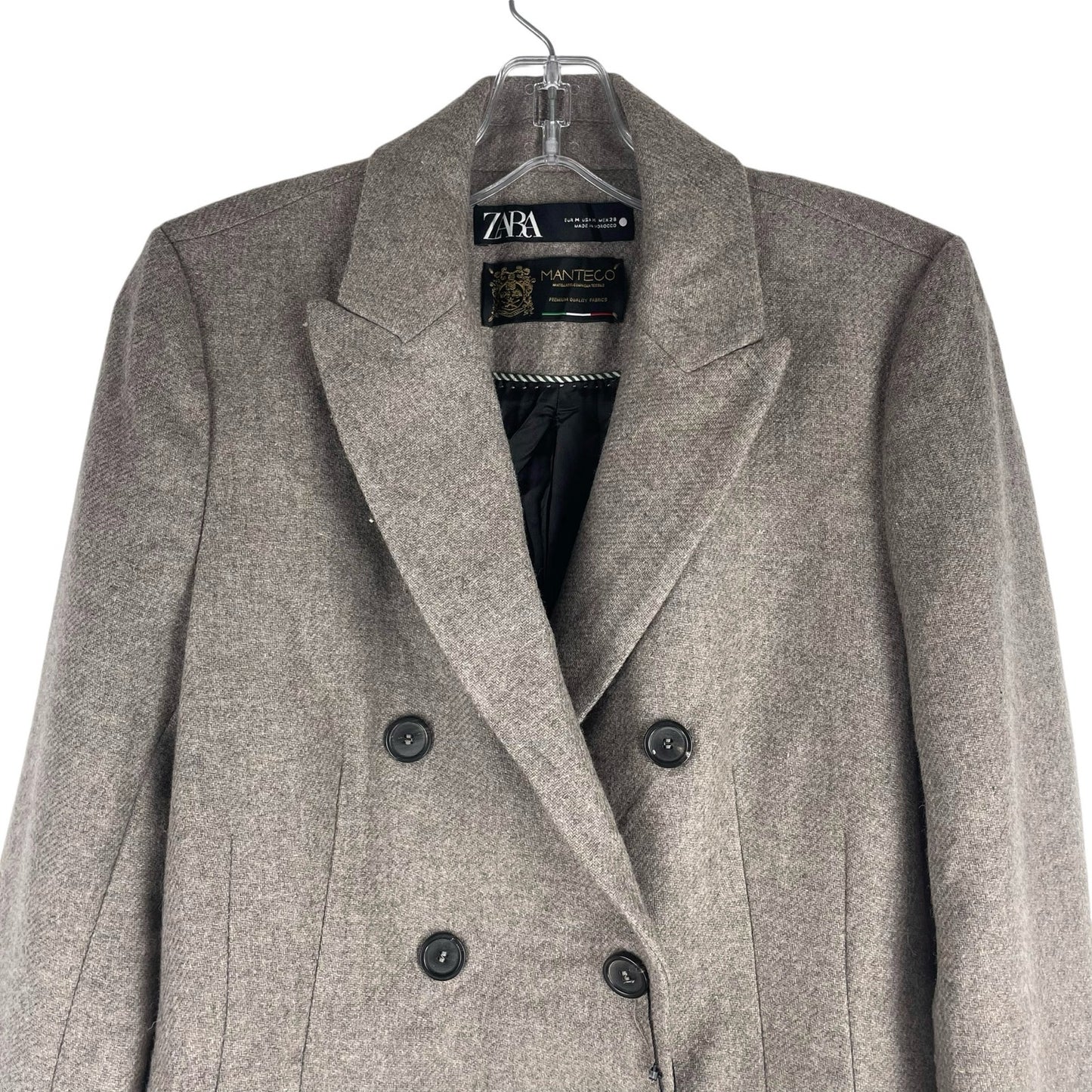 Zara Monteco Wool Blend Double Breasted Coat Ash Brown Size M