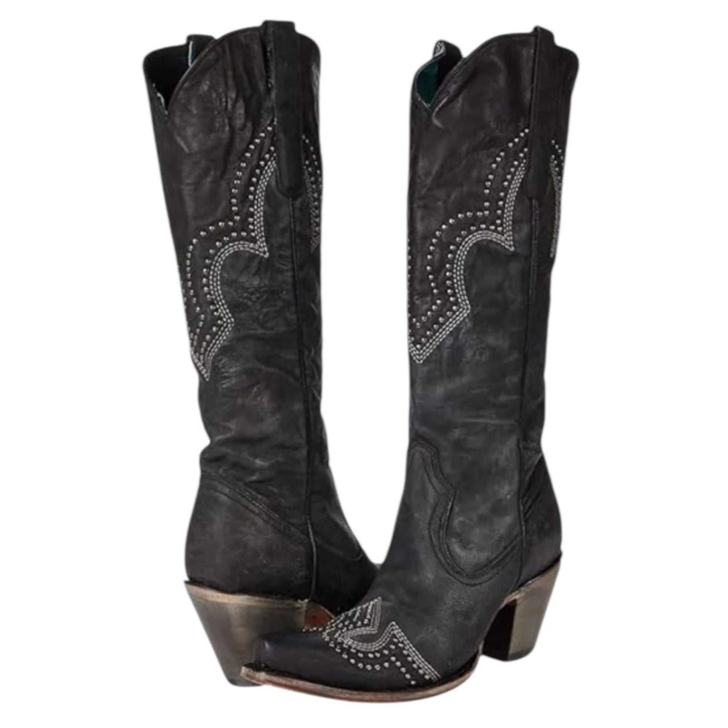 Corral Black Studded Embroider Tall Cowbot Boots Size 12M