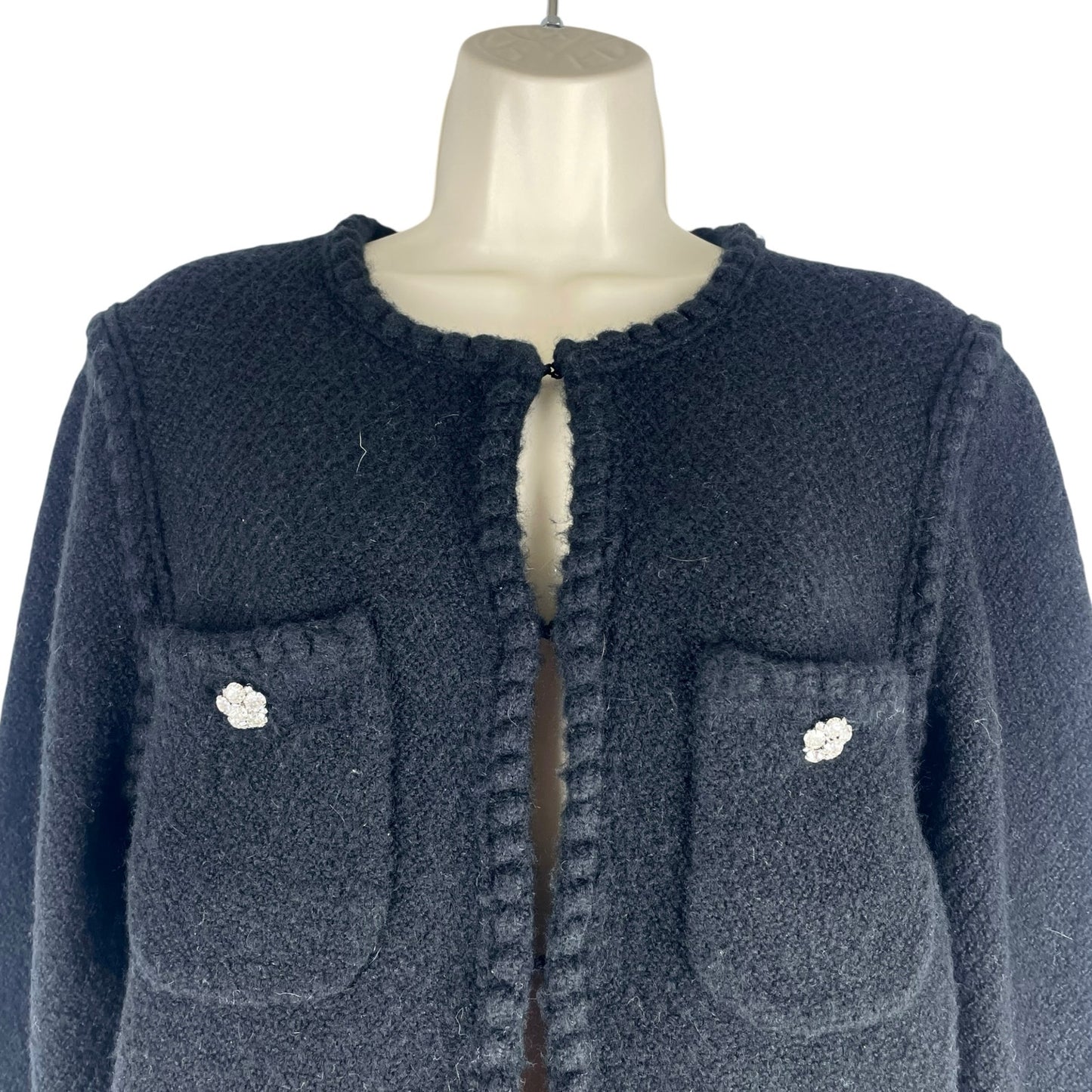 J. Crew Odette Sweater Lady Jacket with Jewel Buttons Black Size M
