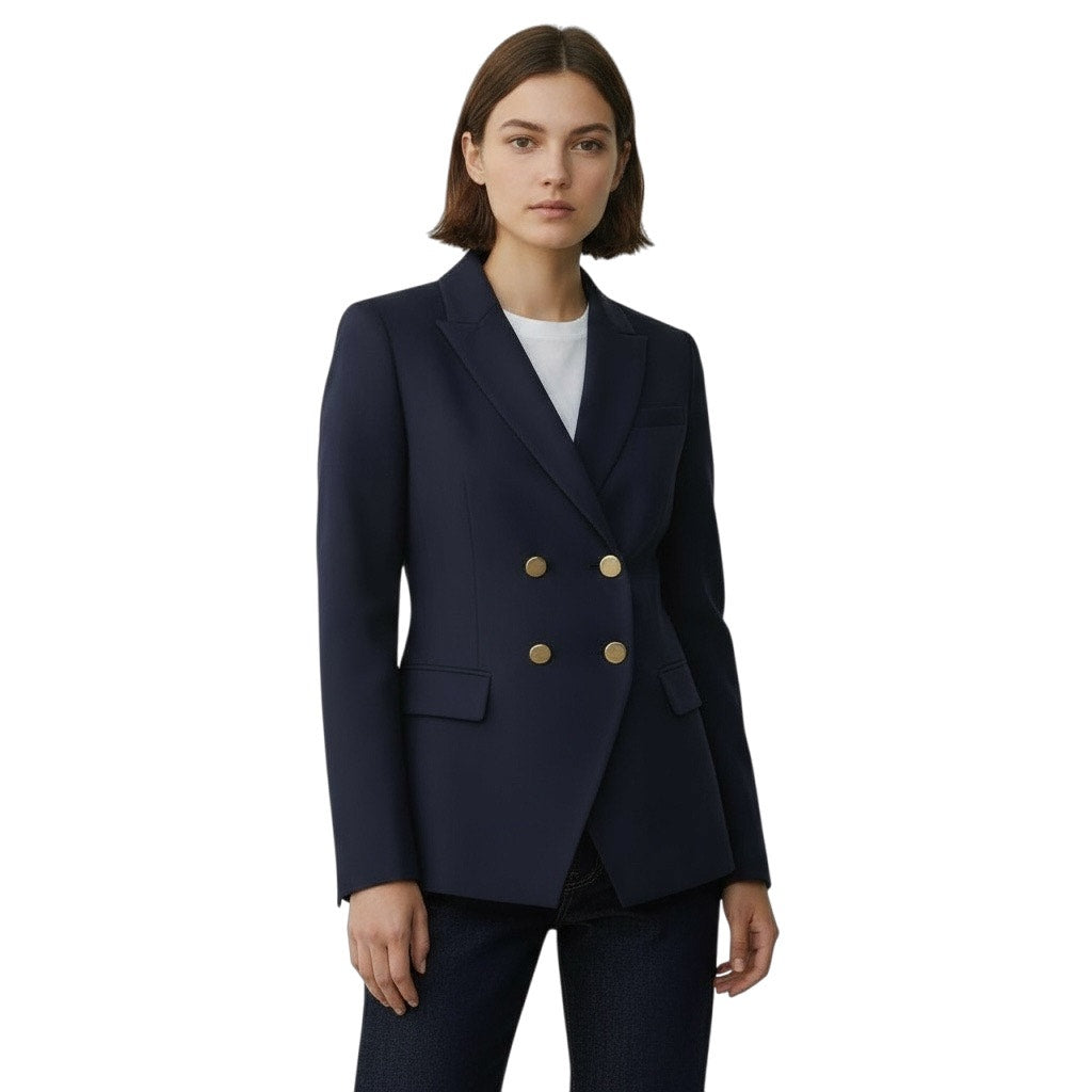 Ann Taylor LOFT Double Breasted Gold Button Blazer Jacket Navy Size 2