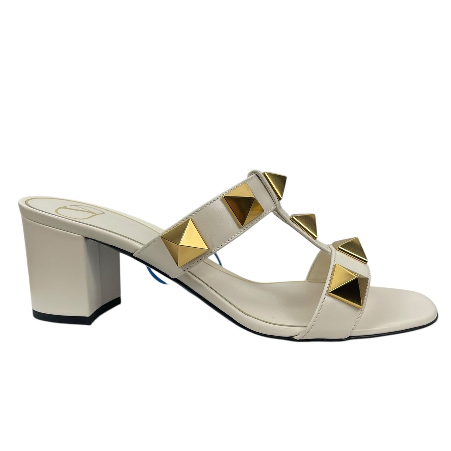 Valentino Gavarani Roman Stud 60mm Calfskin Slide Sandal Ivory Size 37