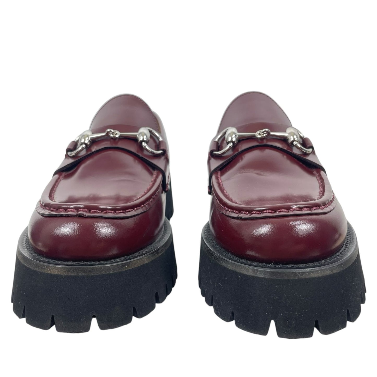 Gucci Lug Sole Leather Loafer with Horsebit Chunky Boredeaux Size 37