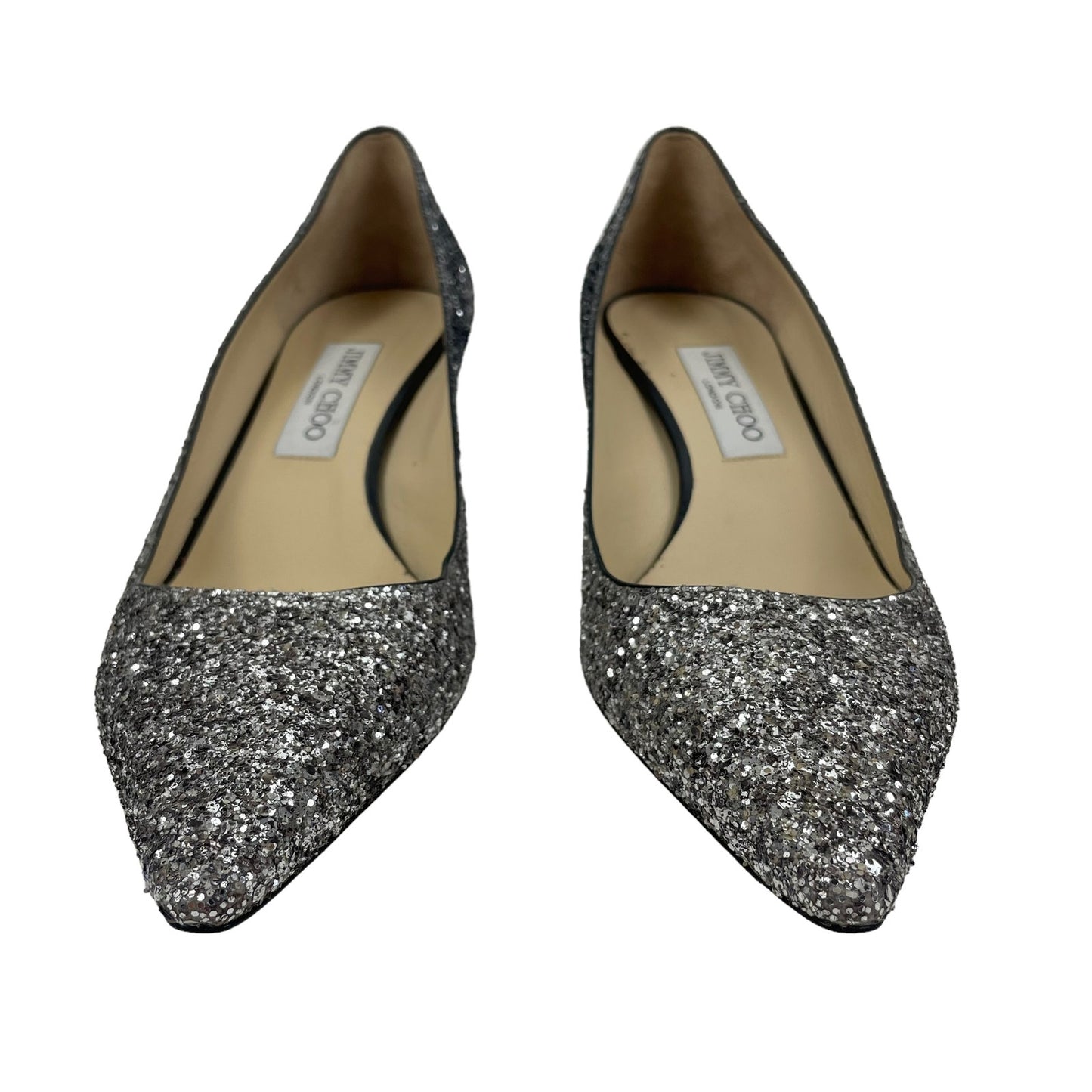 Jimmy Choo Romy 40mm Glitter Pumps Pointed Toe Ombre Silver Black Size 40