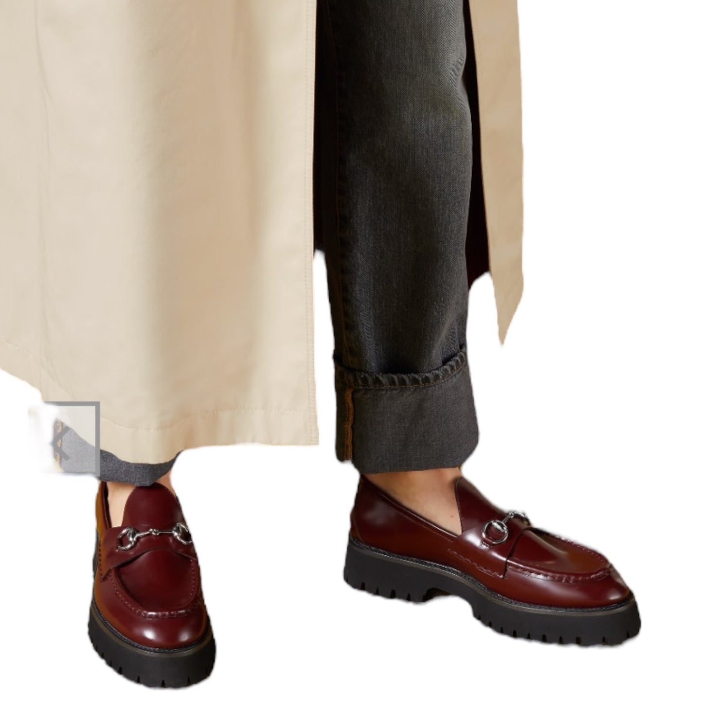 Gucci Lug Sole Leather Loafer with Horsebit Chunky Boredeaux Size 37