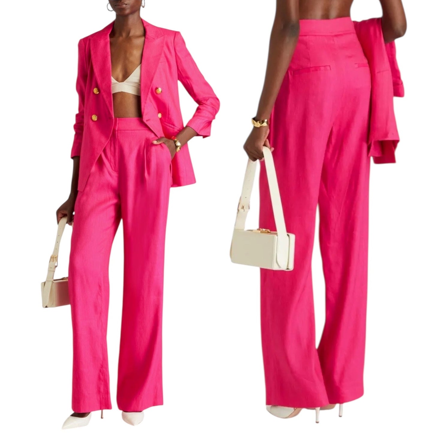 Veronica Beard Robinne Wide Leg Linen Blend Pants Fuchsia Pink Size 8