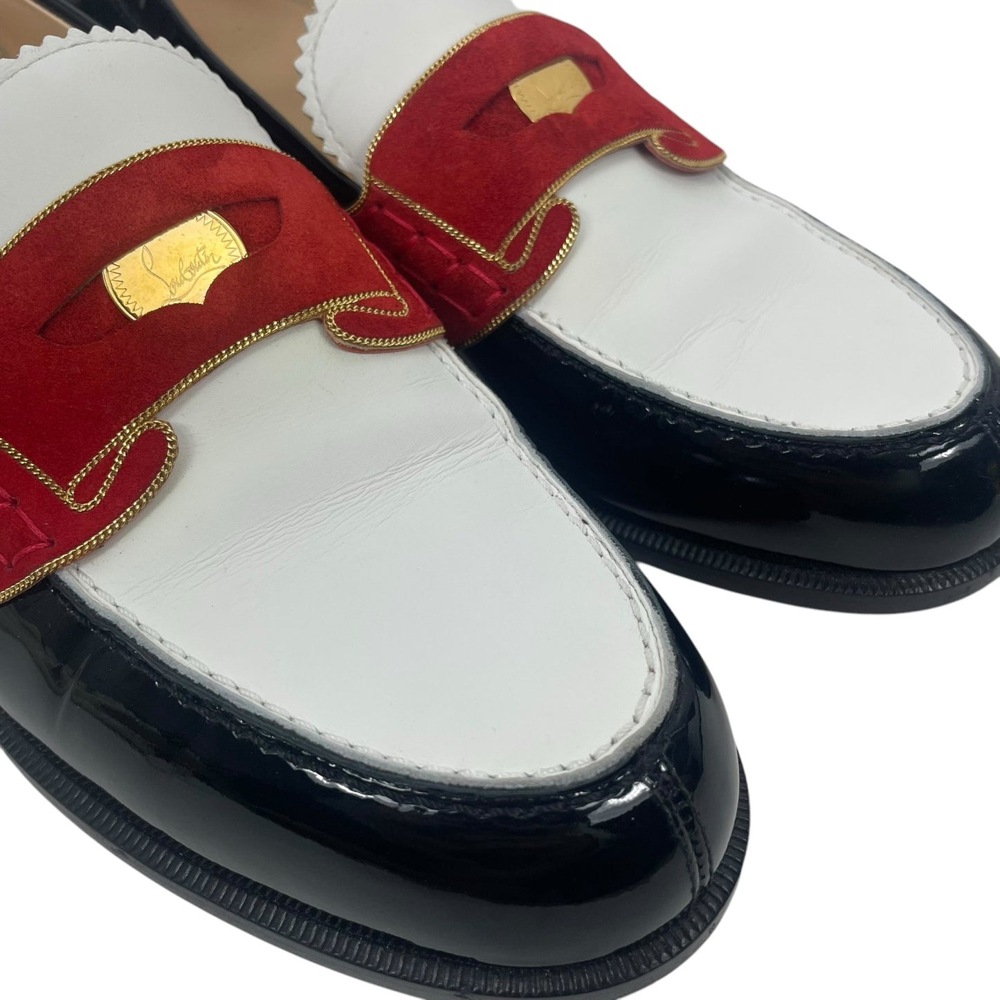 Christian Louboutin Donna Patent Red Sole Penny Loafers Tricolor Size 39.5