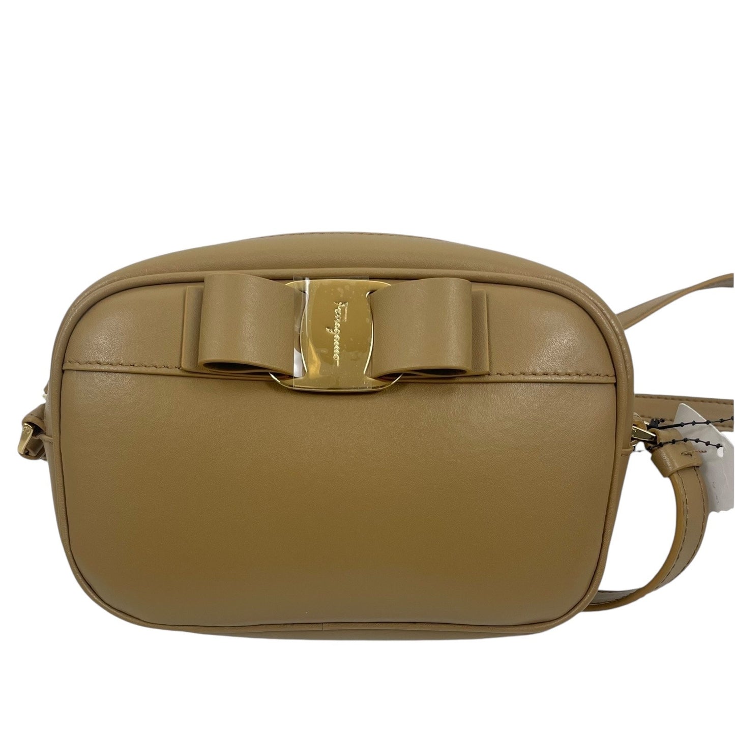 Salvatore Ferragamo Calfskin Vara Bow Crossbody Camera Bag Camel Tan