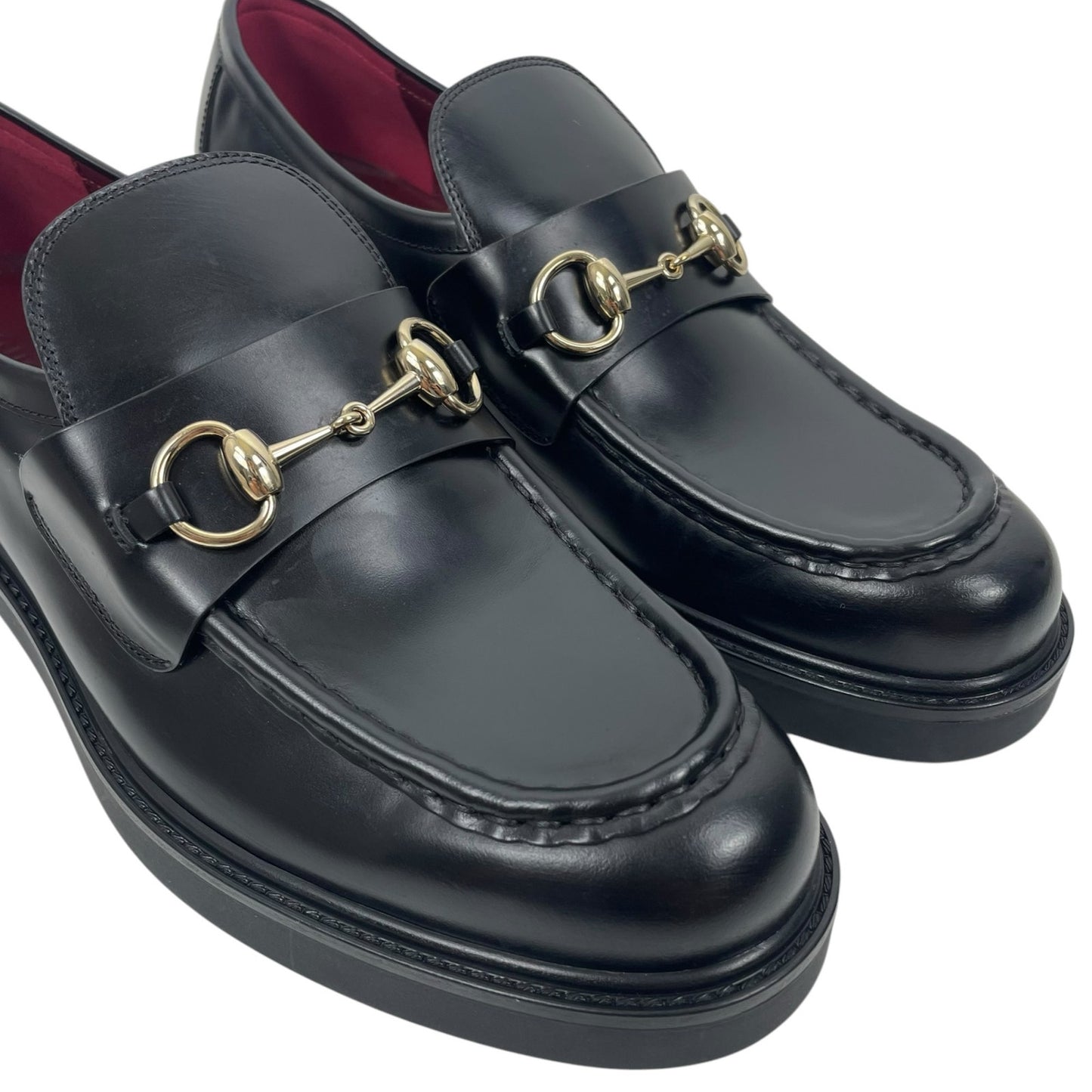 Gucci Lug Sole Leather Loafer with Horsebit Chunky Black Size 41
