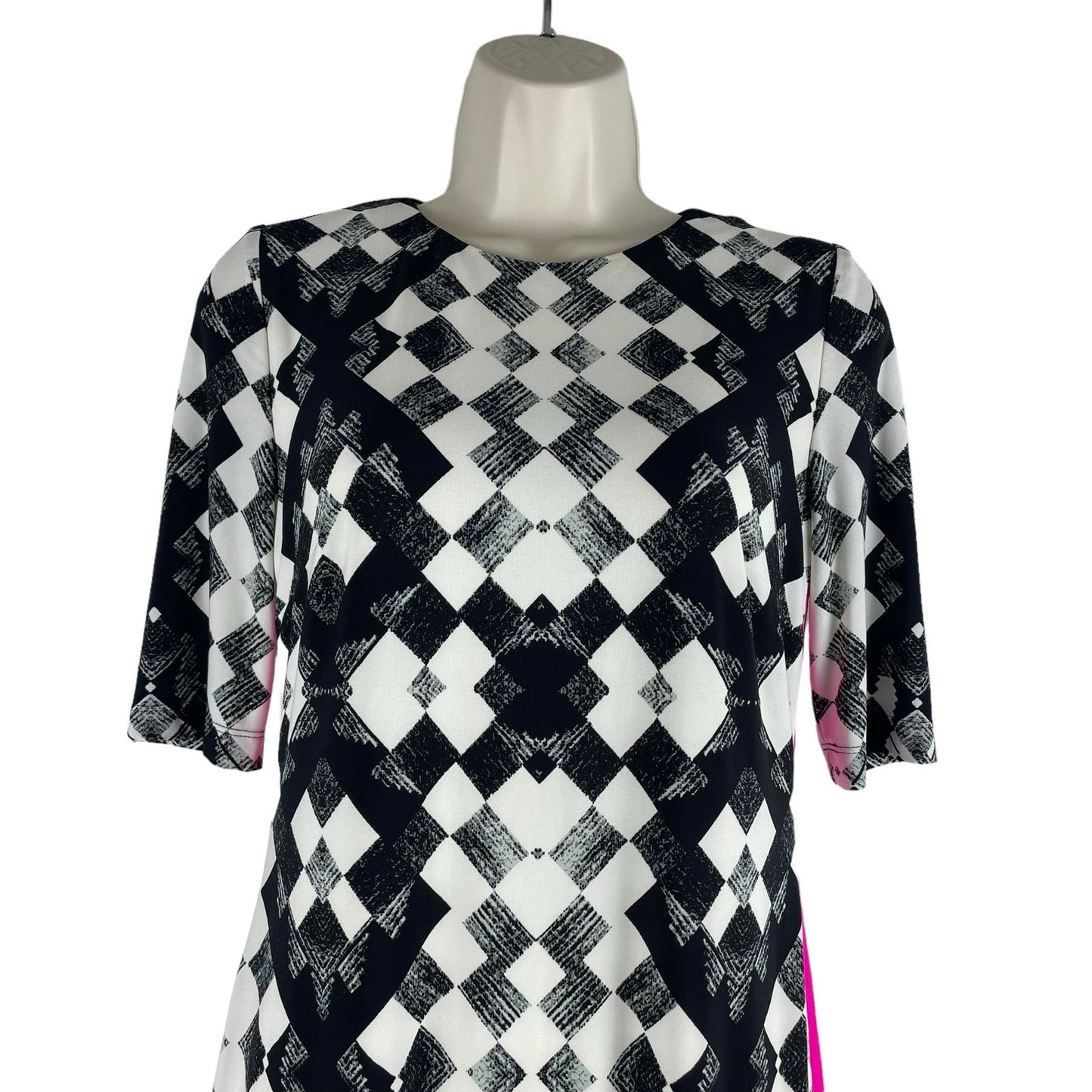 Eliza J Geometric Printed Short Sleeve Shift Dress Pink Stripe Size 2