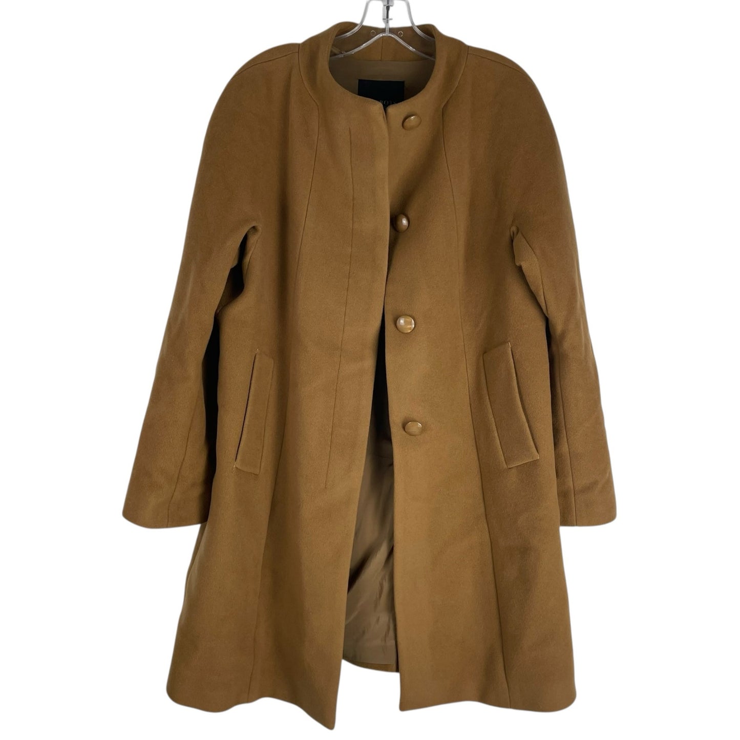 Talbots Wool Cashmere Blend Hidden Button Car Coat Dark Camel Size 14P
