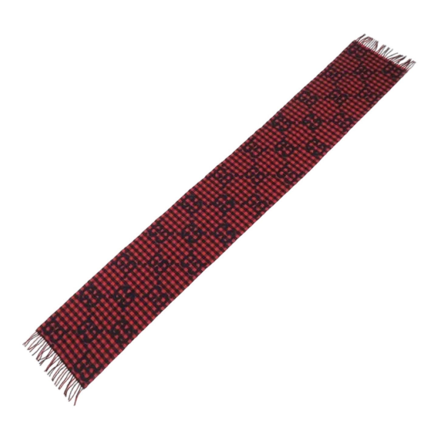 Gucci Diamcheck GG Logo Monogram Wool Jacquard Scarf Red Black 94"x 14"