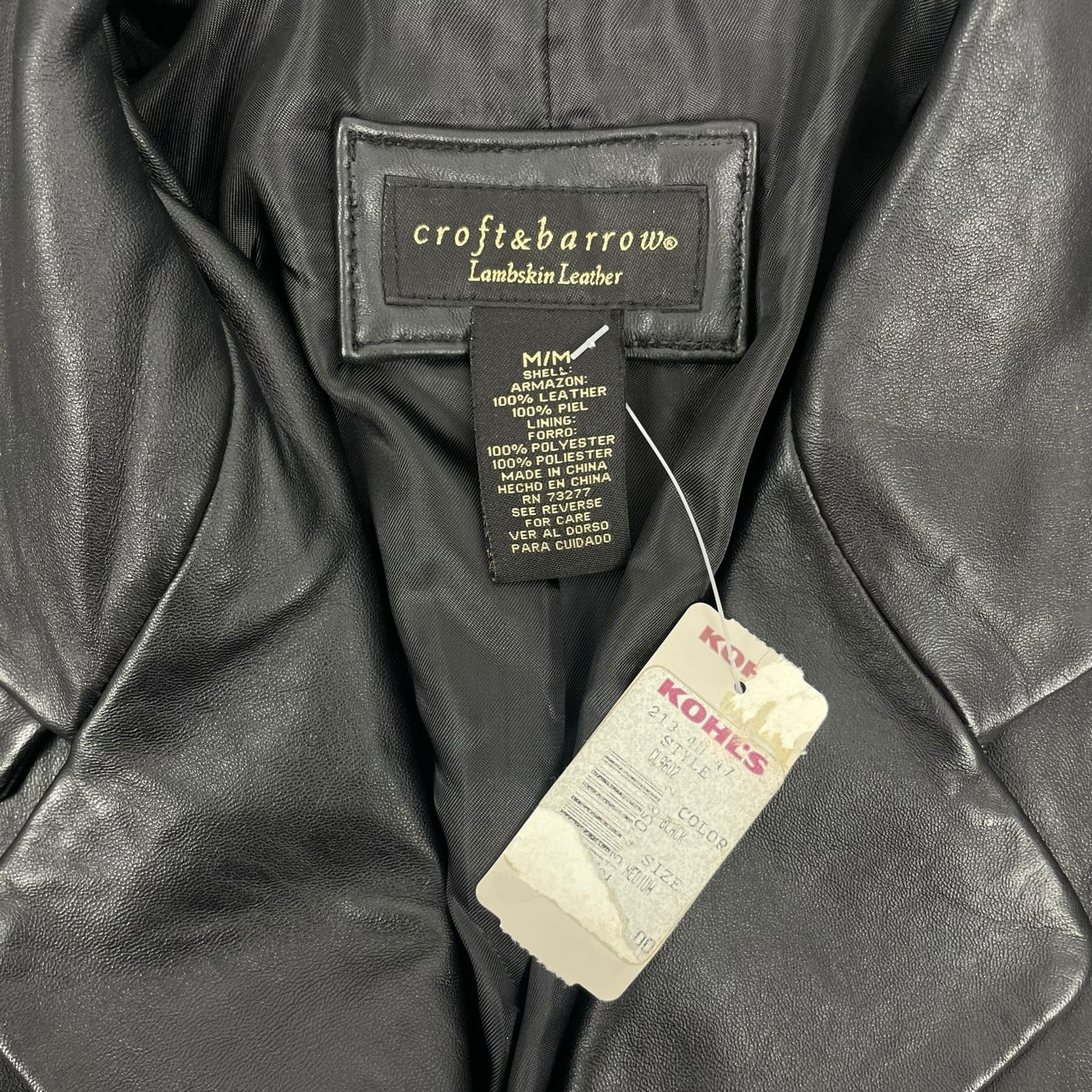 Croft & Barrow Black Lambskin Leather Blazer Jacket 3 Buttons Size M