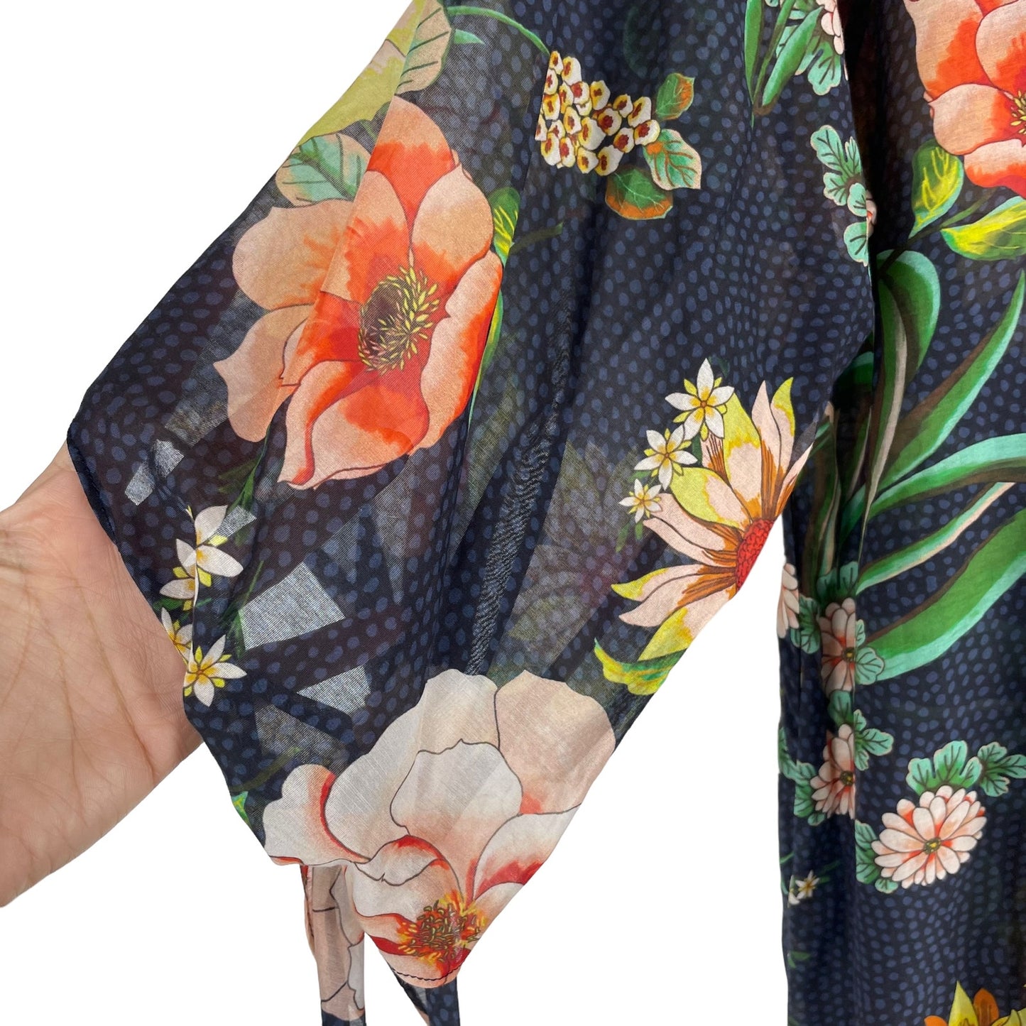 Johnny Was Mia Floral Border Long Dress Silk Blend Semi Sheer Size XS