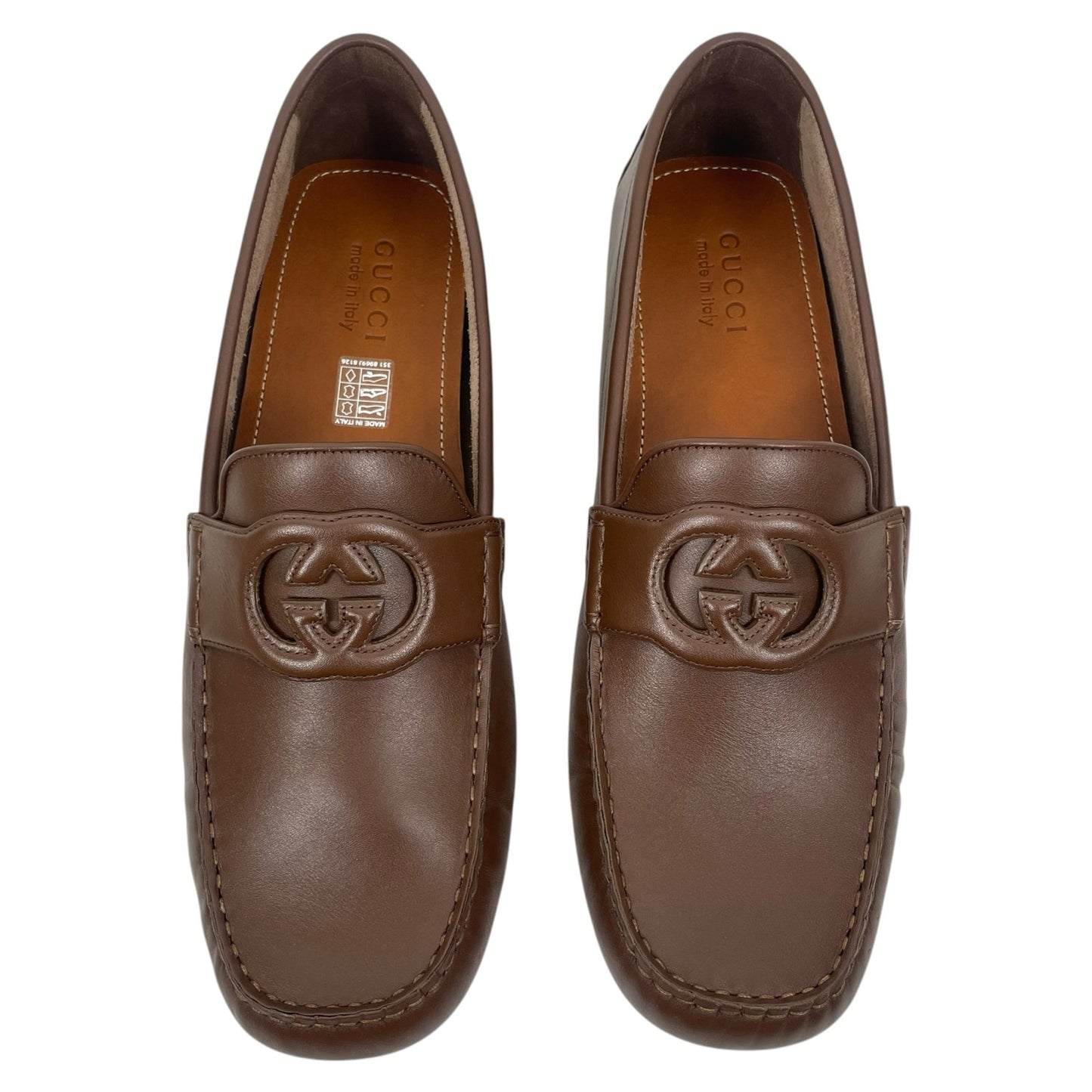 Gucci Interlocking GG Calf Leather Moccasin Driver Loafer Brown Size 13/13.5