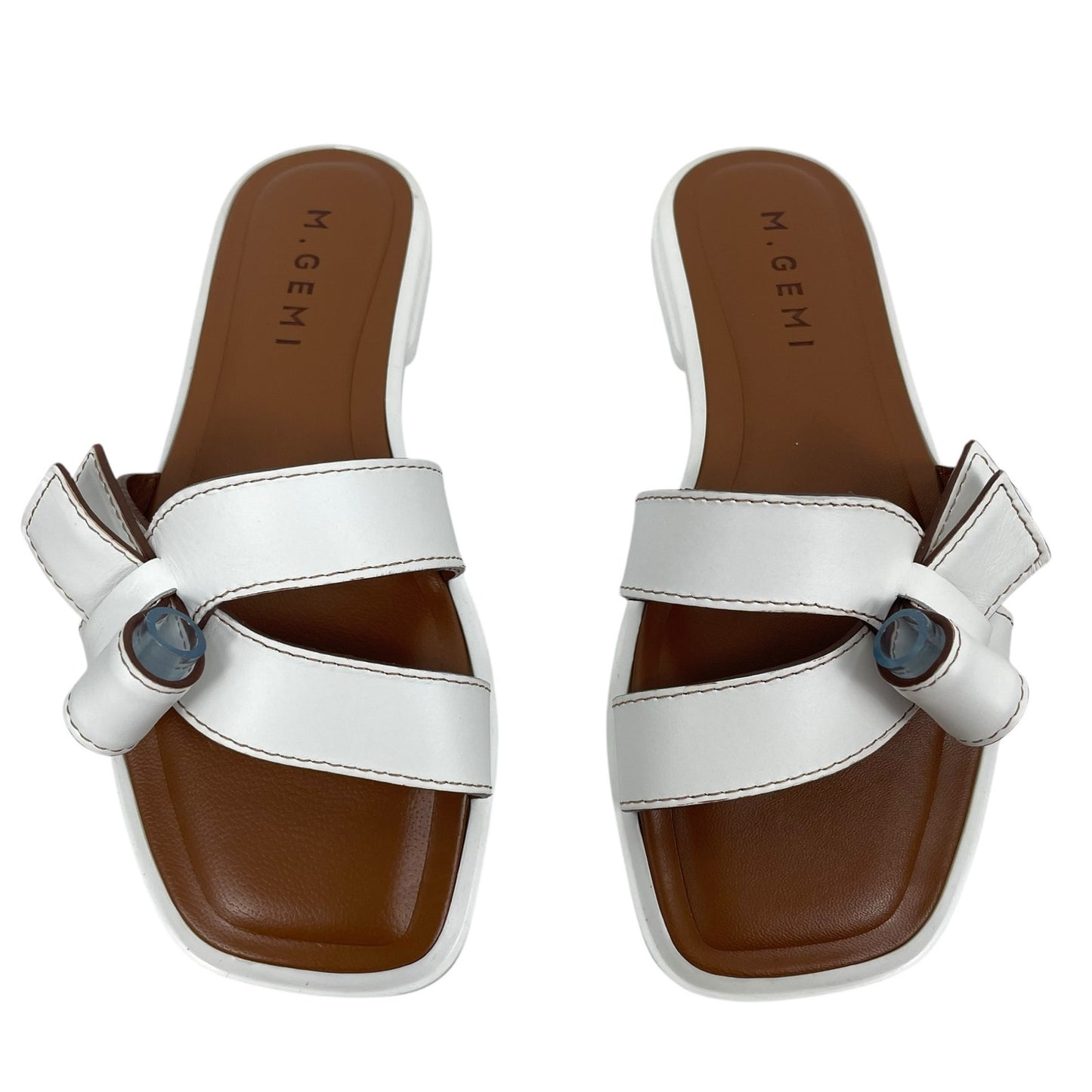 M. Gemi The Melissa Bow Calf Leather Flat Sandals White Size 36.5
