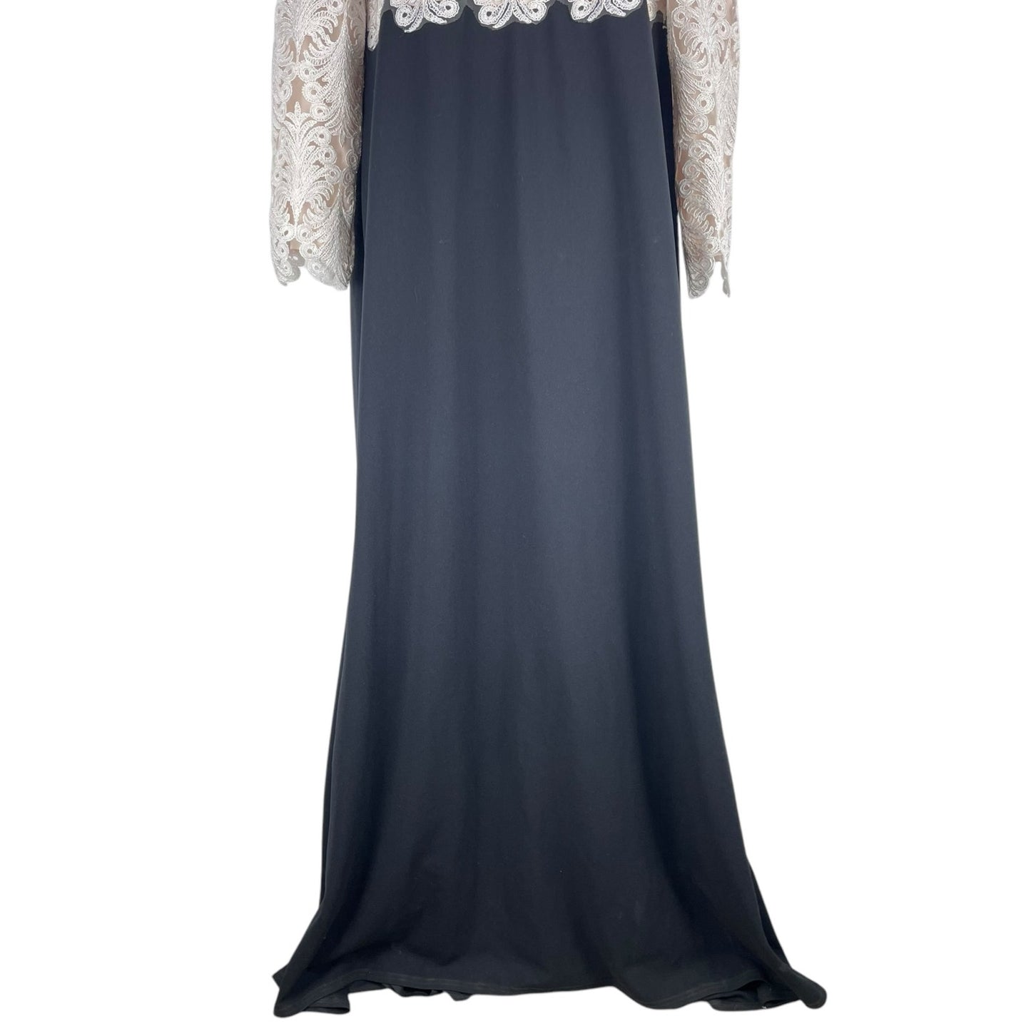Tadashi Shoji Embroidered Lace Long Evening Gown Black Ivory Size 20