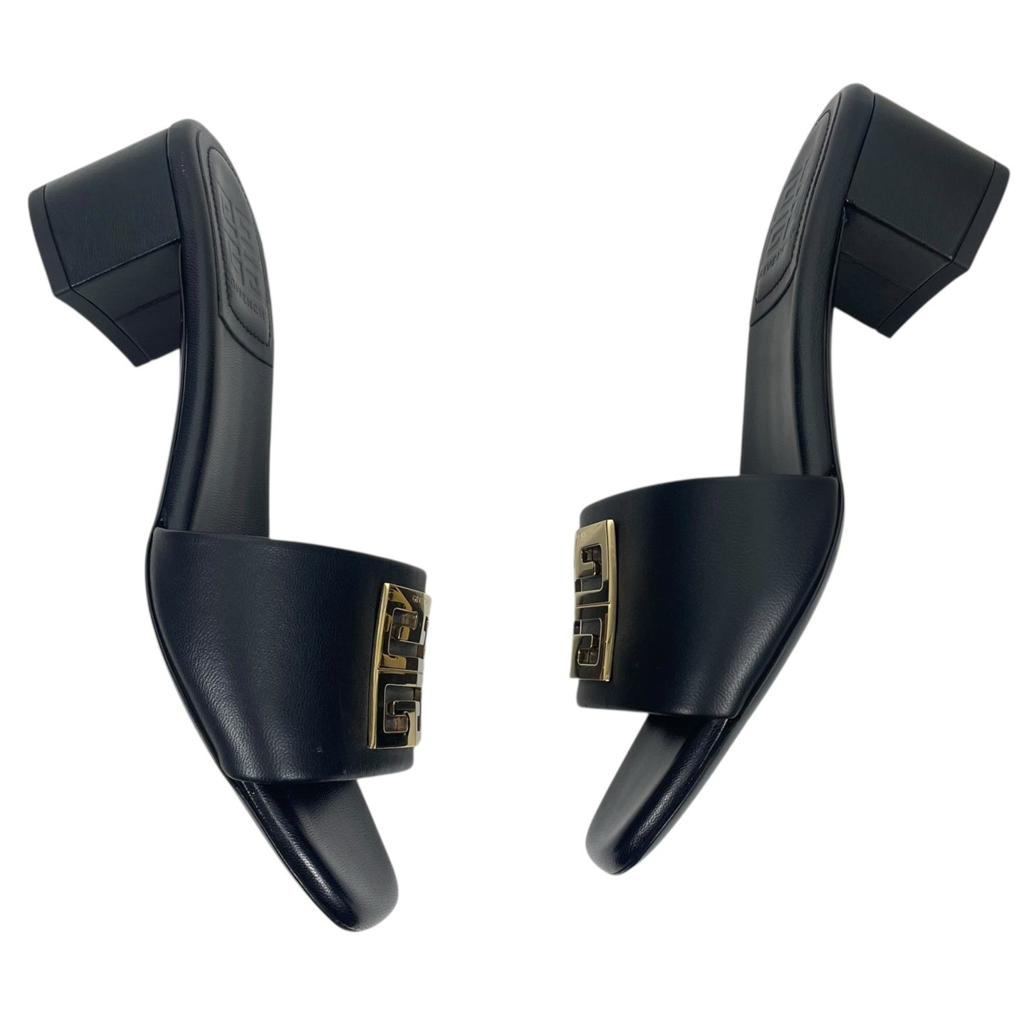 Givenchy 4G Gold Logo Black Nappa Leather Mule Sandal Size 36