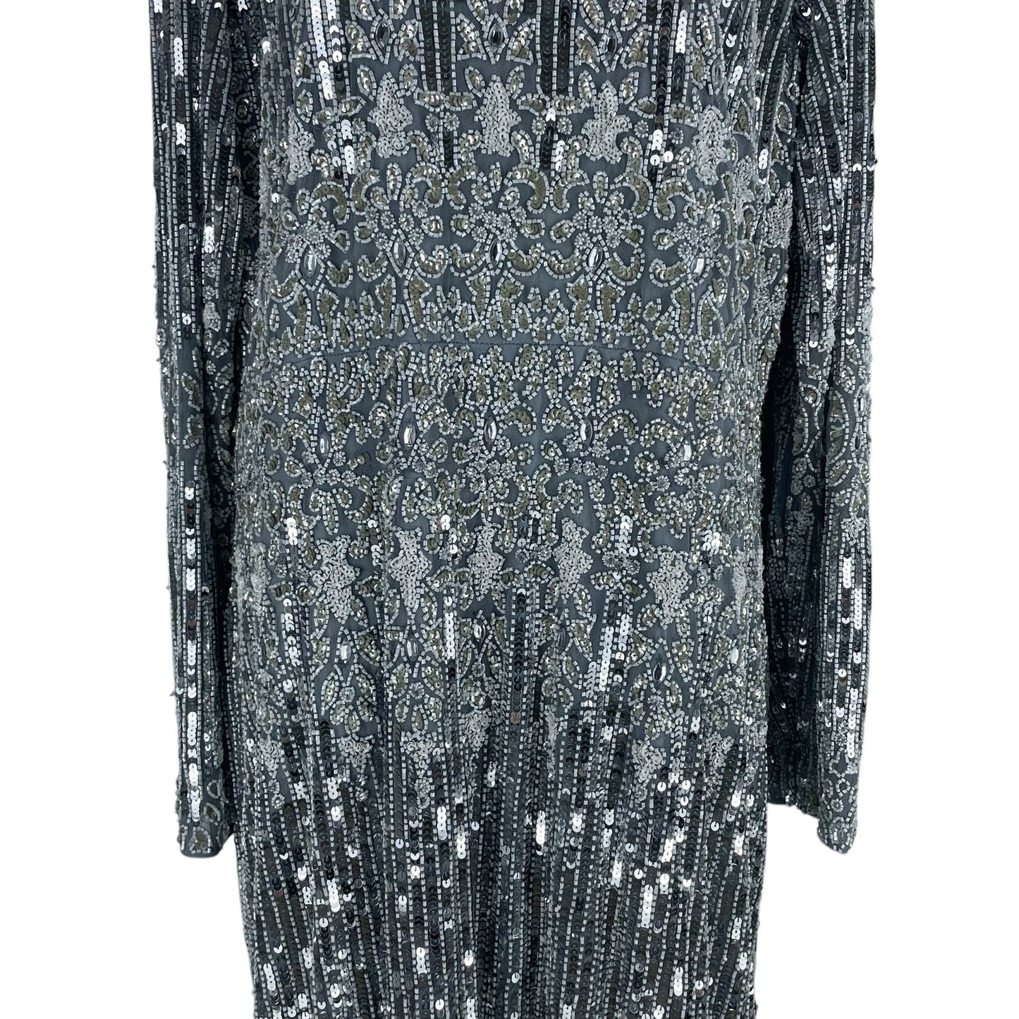Mac Duggal Embellished Long Sleeve Midi Dress Platinum 5576 Size 20