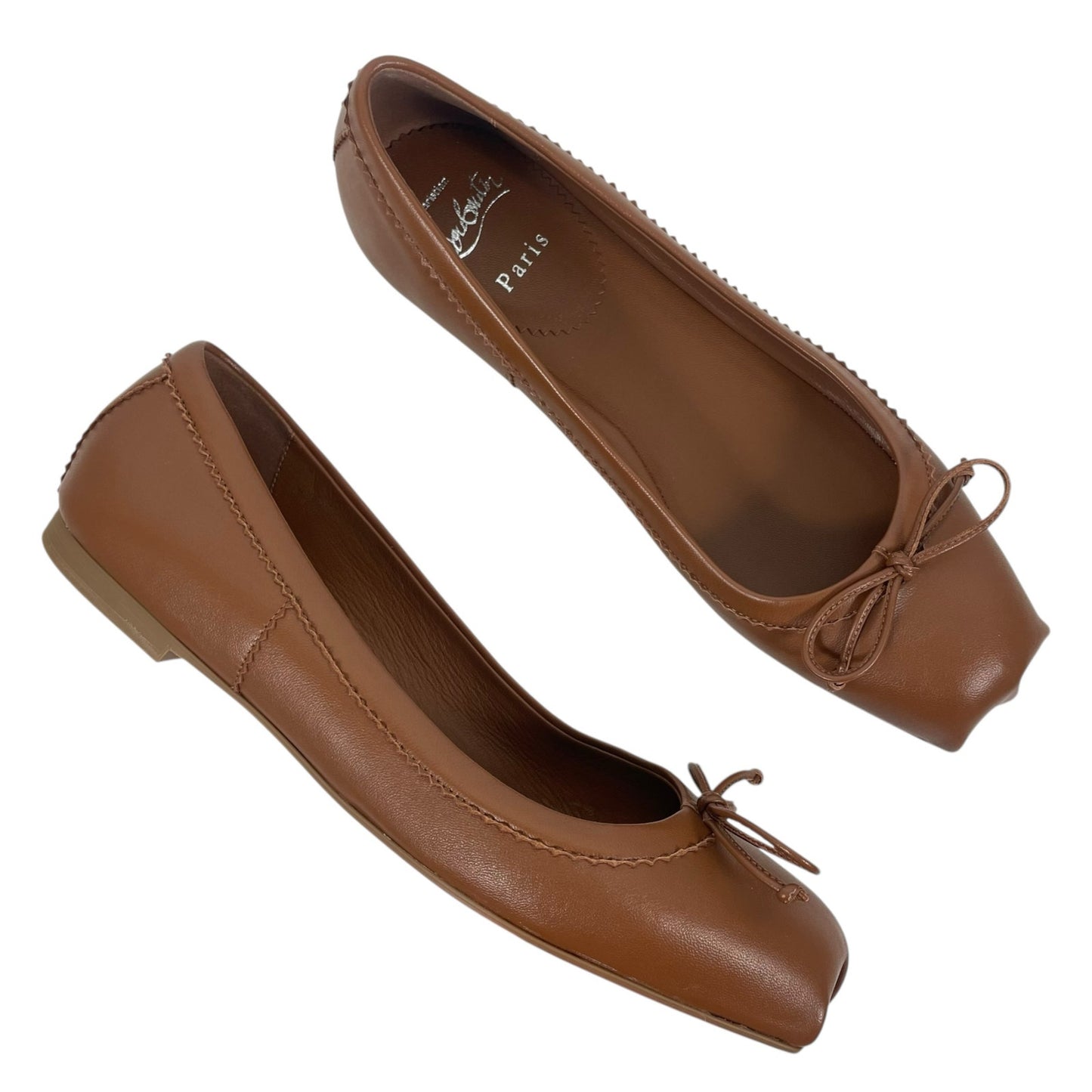 Christian Louboutin Mamadrague Leather Ballet Flat Brown Women Size 37.5