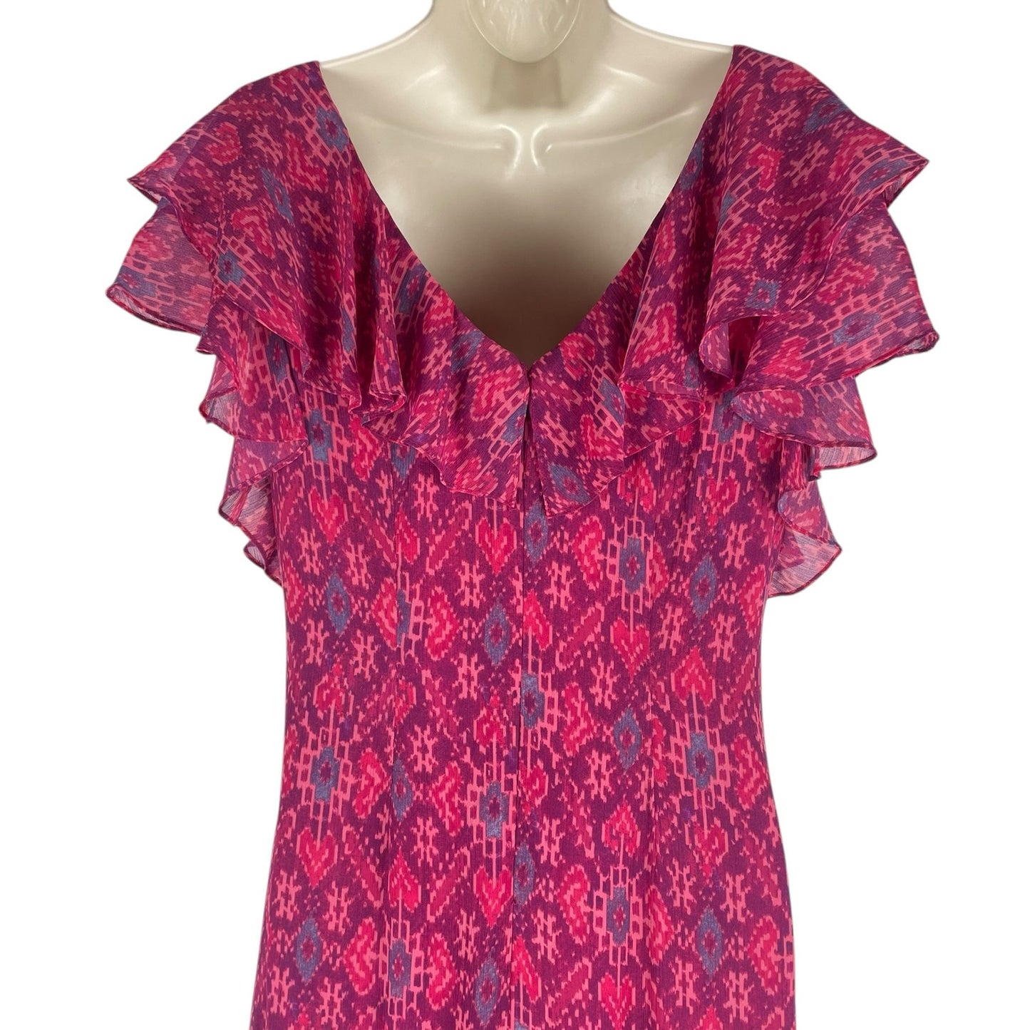 Lauren Ralph Lauren Geo Print Ruffle Trim Georgette Gown Pink Size 10