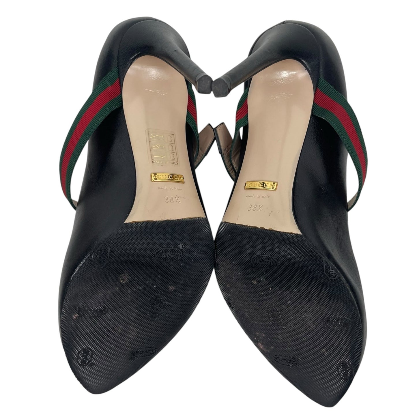 Gucci Malaga Kid Sylvie Mary Jane Web Pumps Black Leather Size 38.5