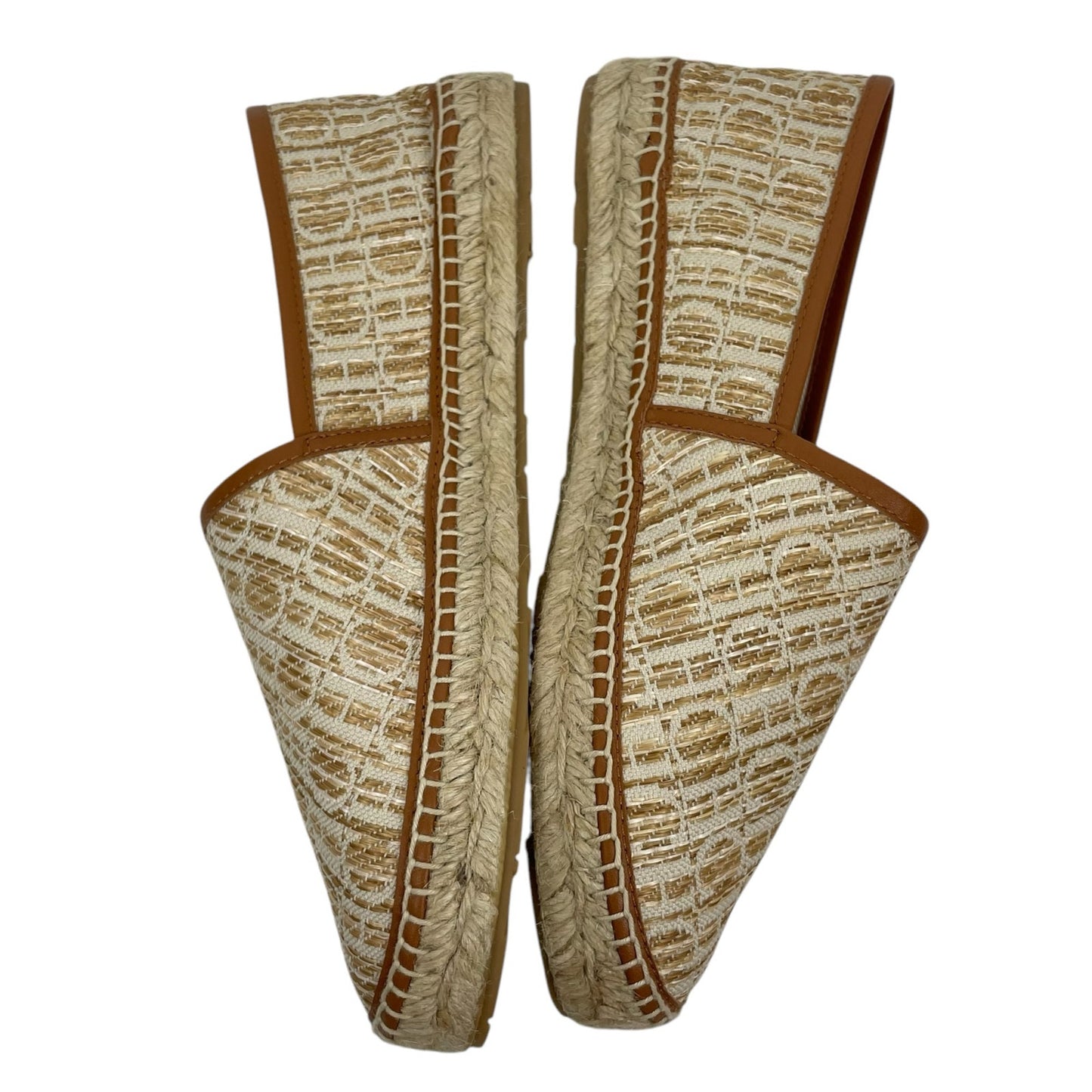 Carolina Herrera Alpargatas CH Logo Canvas Rafia Espadrille Brown Size 41