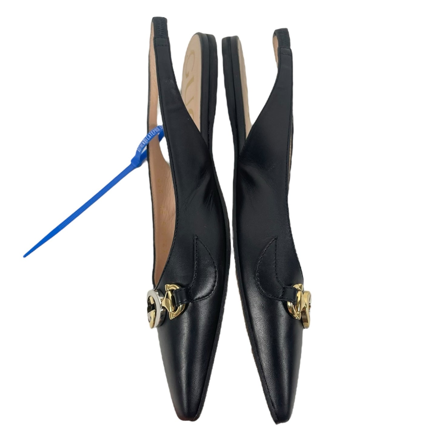 Gucci Zumi GG Interlocking Logo Pointed Toe Slingback Flats Black Size 37