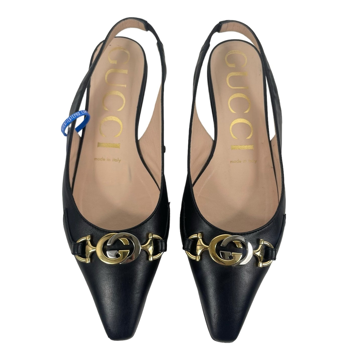 Gucci Zumi GG Interlocking Logo Pointed Toe Slingback Flats Black Size 37
