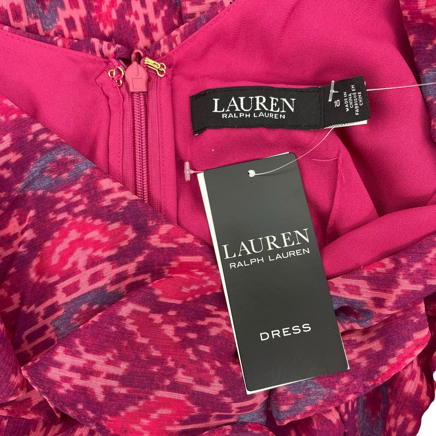 Lauren Ralph Lauren Geo Print Ruffle Trim Georgette Gown Pink Size 10