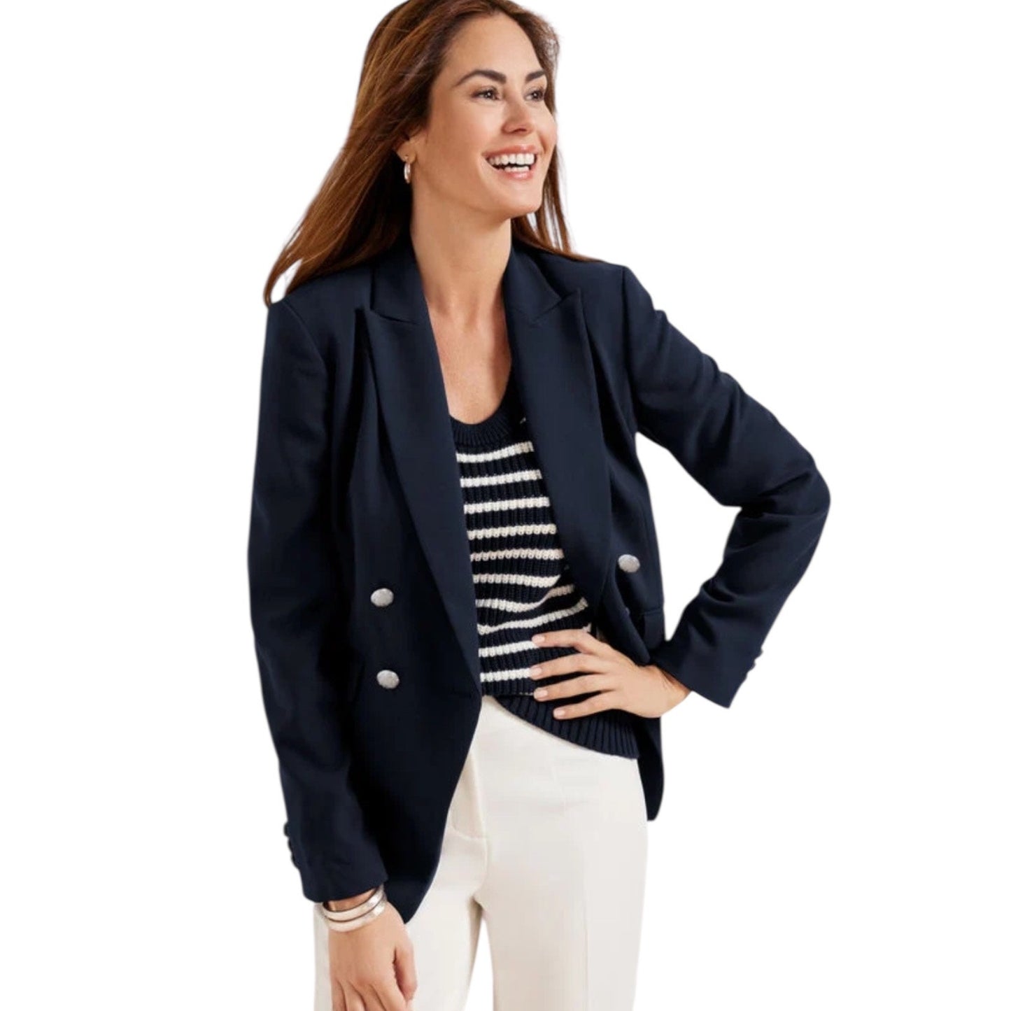 Talbots Tailored Stretch Double Breasted Blazer Jacket Blue Size 14W