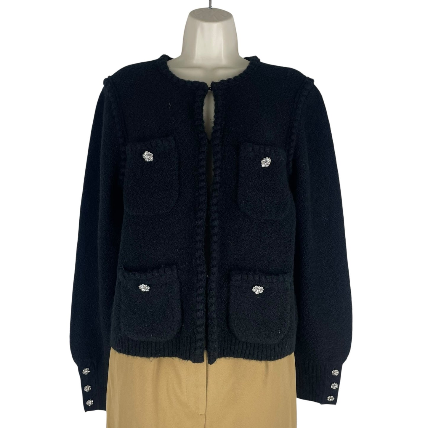 J. Crew Odette Sweater Lady Jacket with Jewel Buttons Black Size M