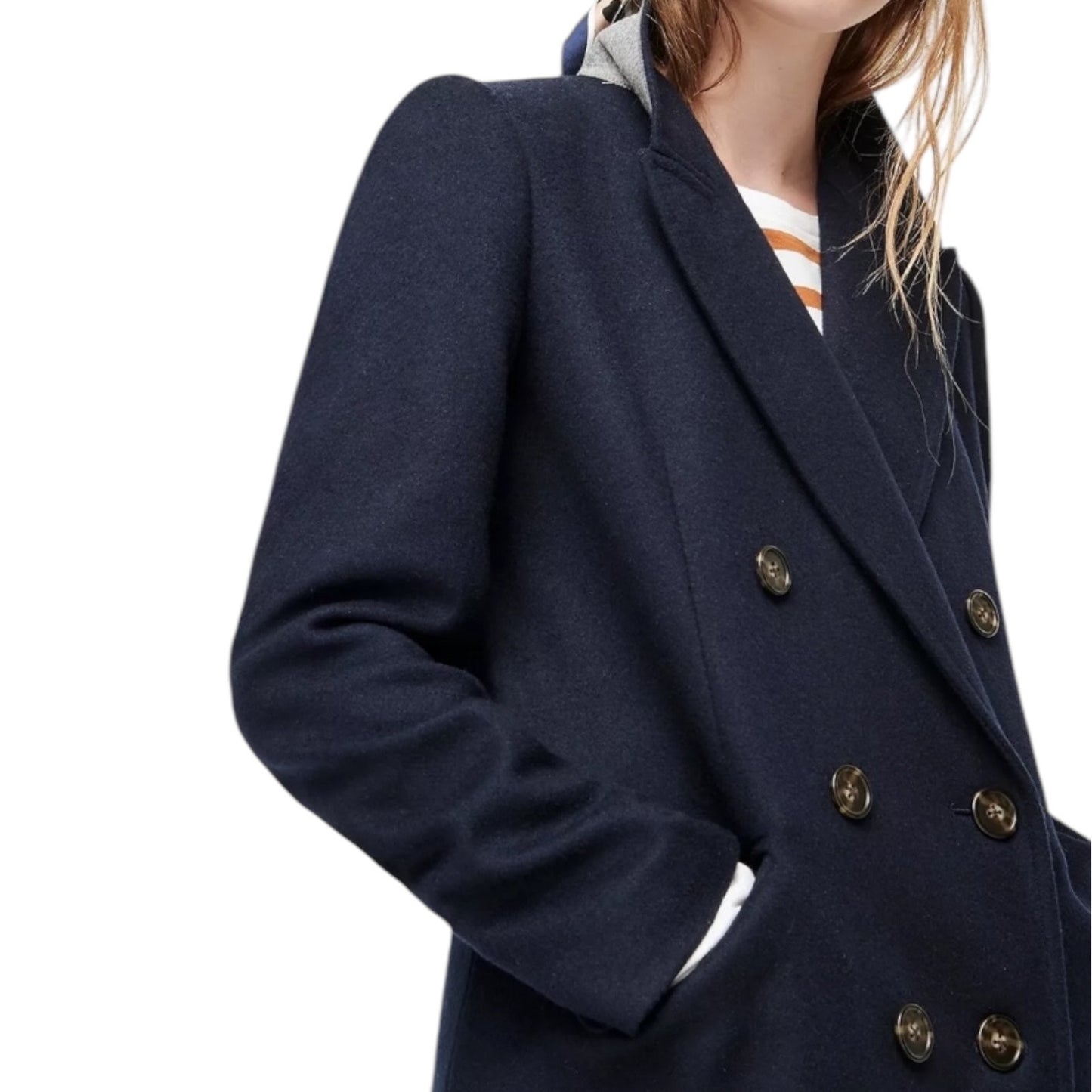 J. Crew Wool Cashmere Blend Double Breasted Top Coat Navy Blue Size 10
