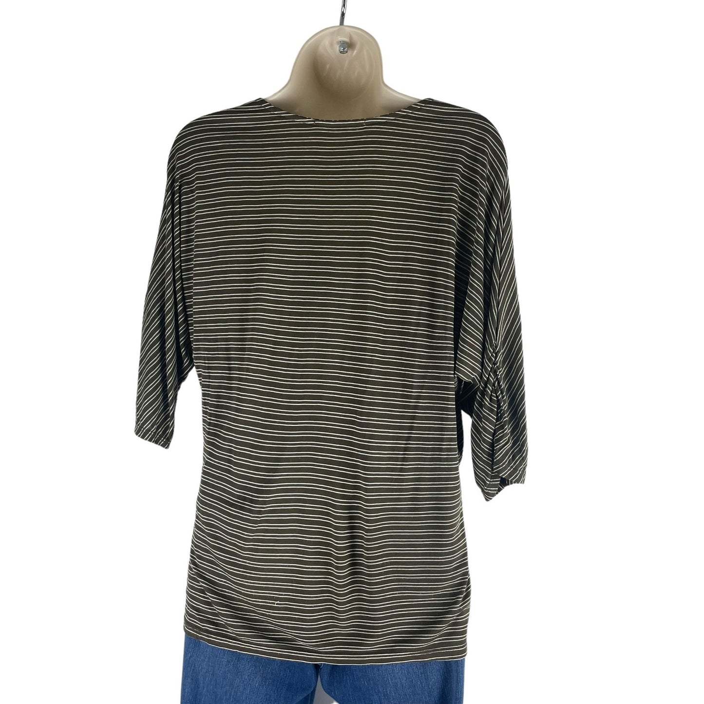 Soft Joie 3/4 Dolman Sleeve V Neck Striped Casual Top Green Size XS