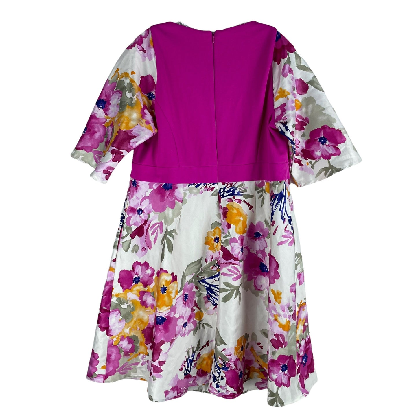 Eliza J Floral Printed Dress Knee Length Pockets Hot Pink Size 16W