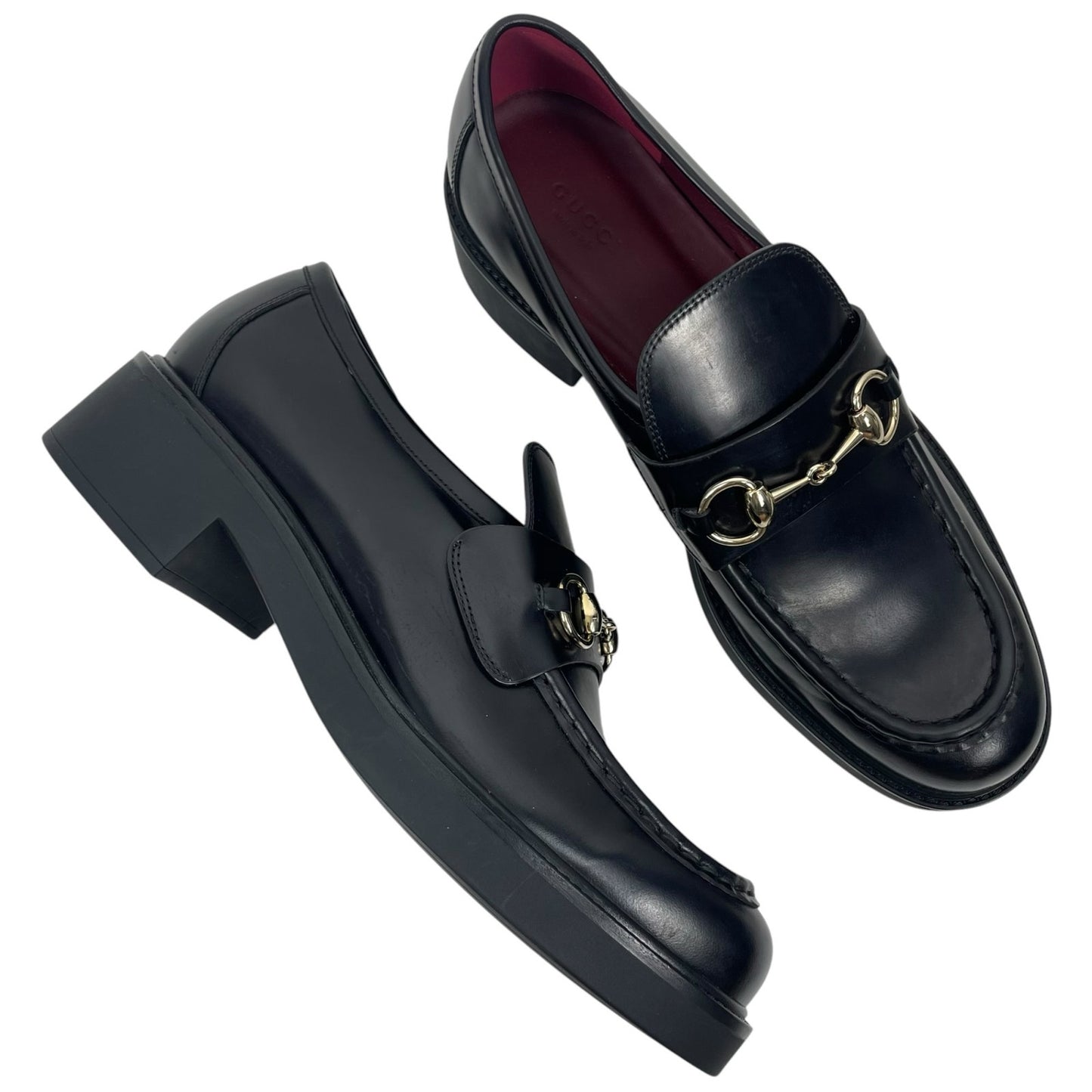 Gucci Lug Sole Leather Loafer with Horsebit Chunky Black Size 41