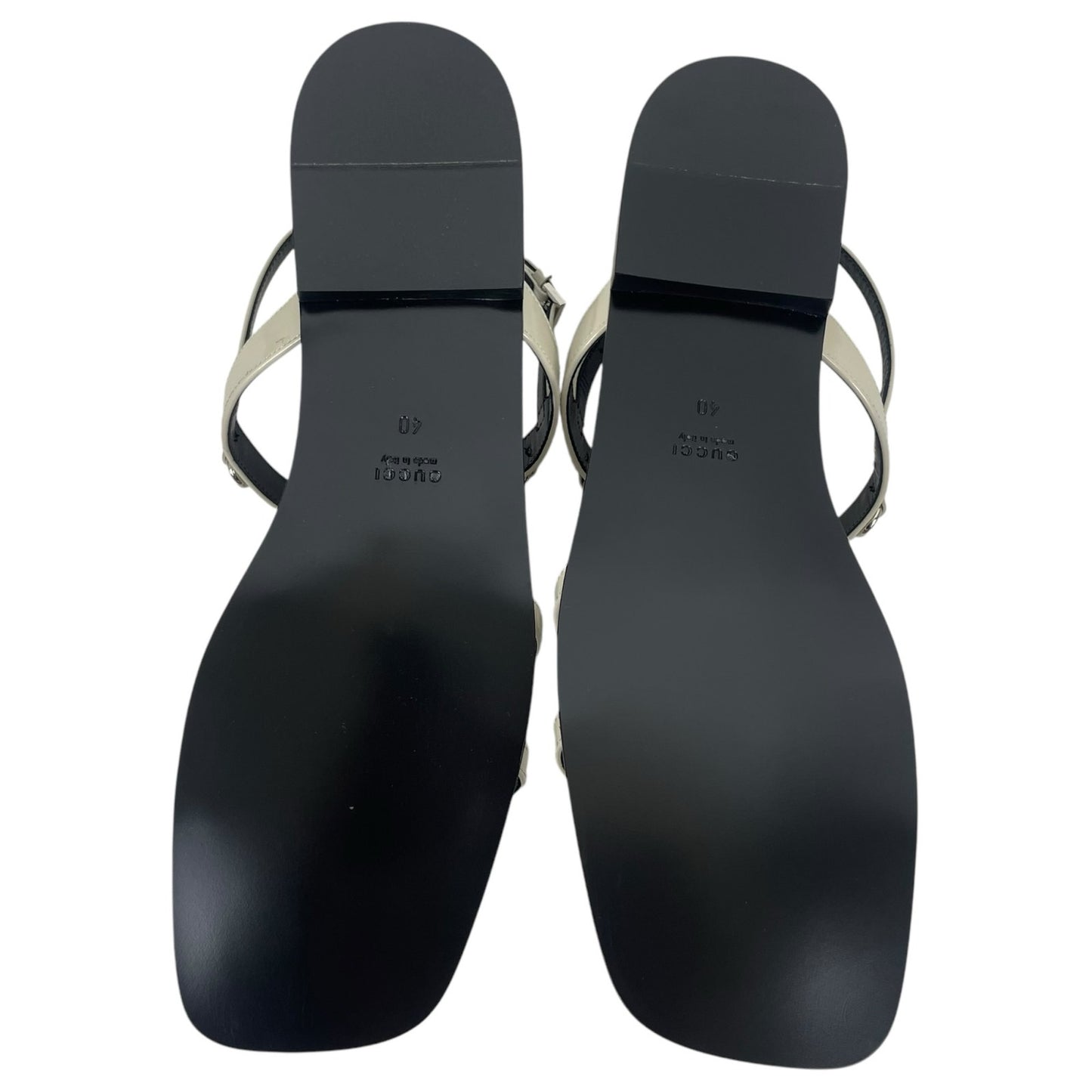 Gucci Divine Horsebit Patent Leather Slim Sandal Mystic White Size 40